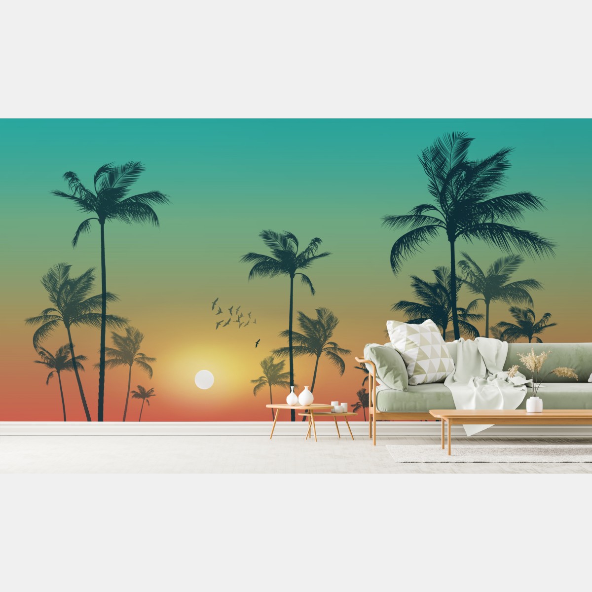 Fototapete tropischer sonnenuntergang mit palmensilhouetten – Wallnifity®