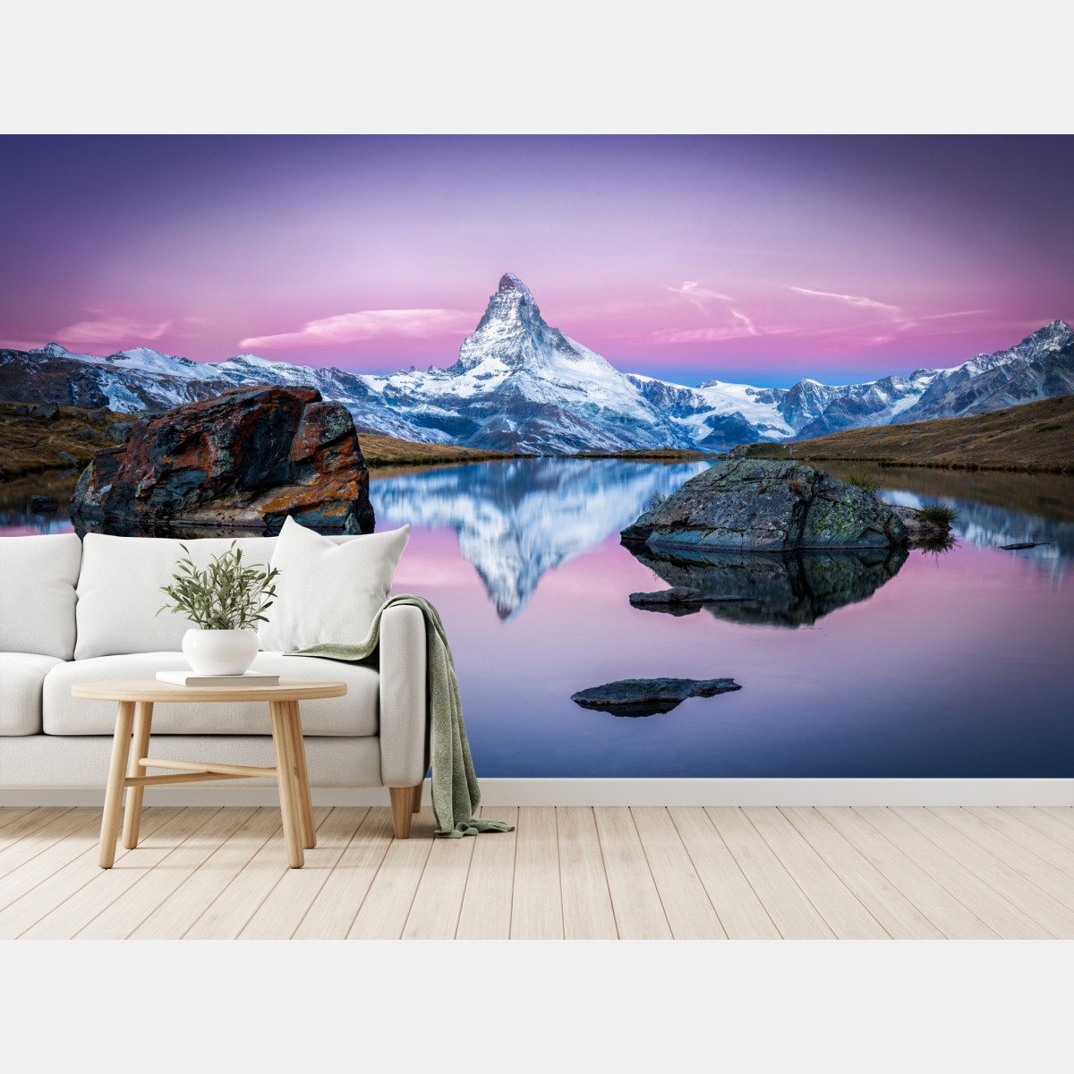 Fototapete majestätischer alpenberg gespiegelt im ruhigen see – Wallnifity®