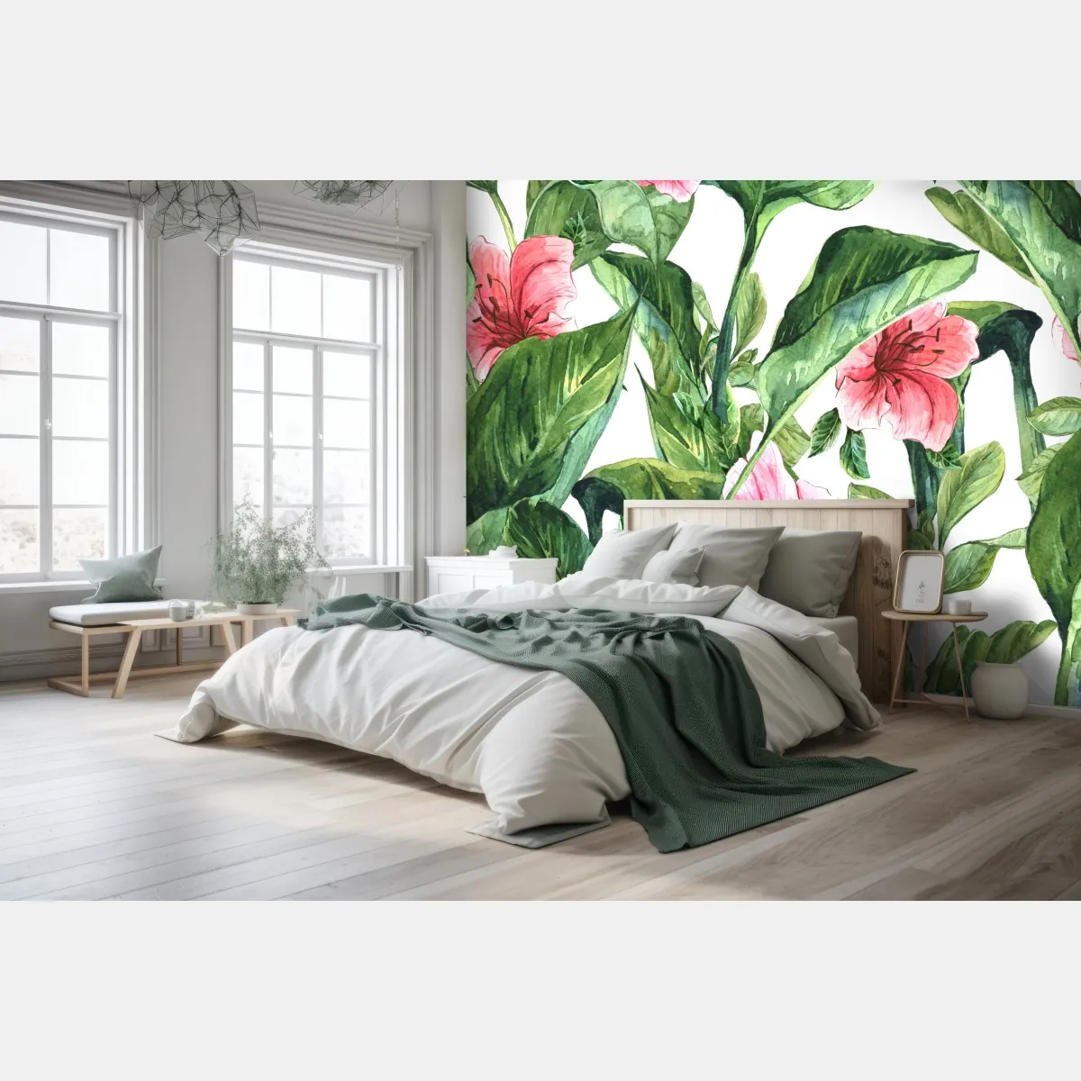 Fototapete rosa aquarell blumen botanikmotiv – Wallnifity®