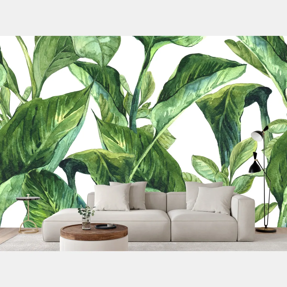 Fototapete üppiges aquarellmuster tropischer blätter – Wallnifity®