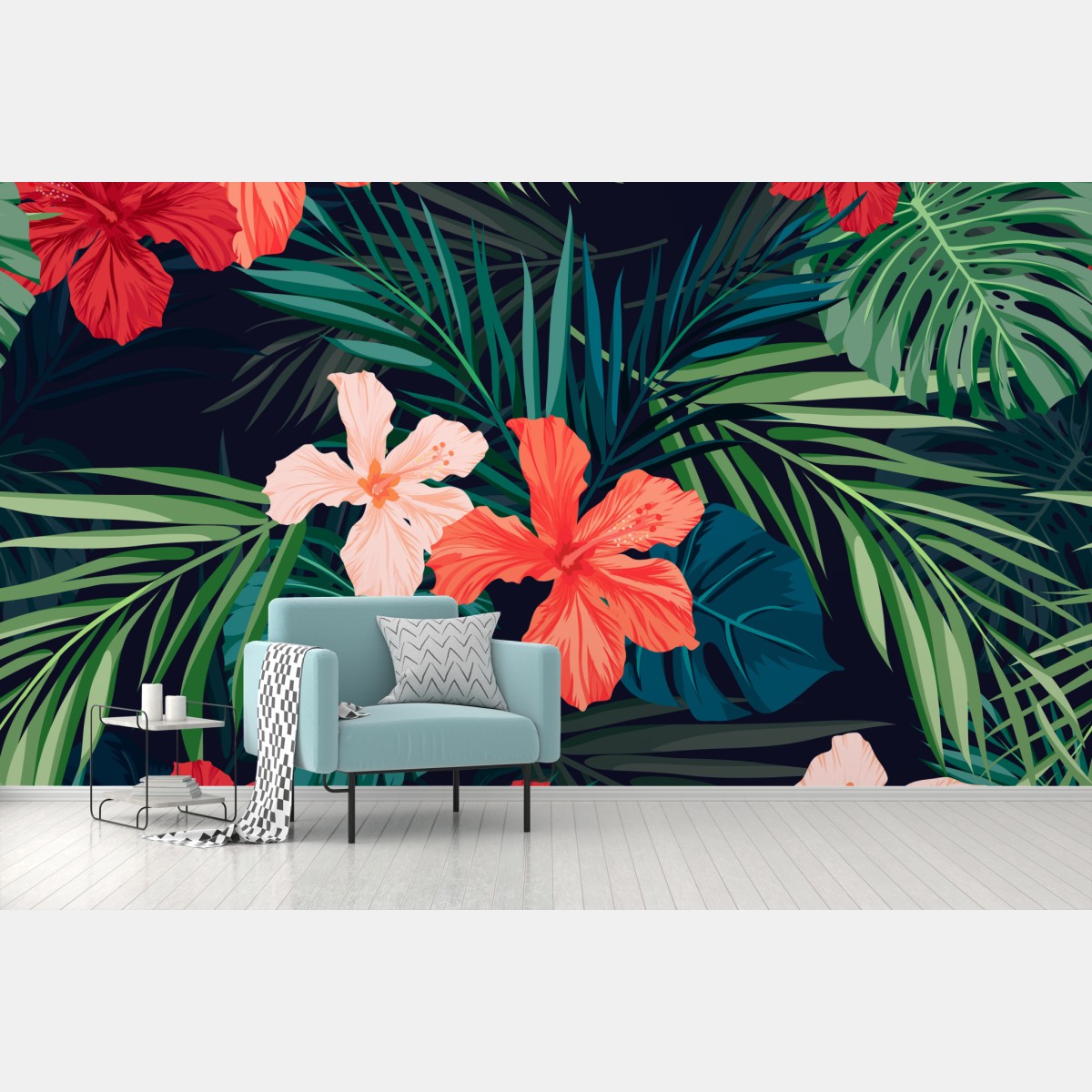 Fototapete tropisches hibiskus-botanikmuster – Wallnifity®