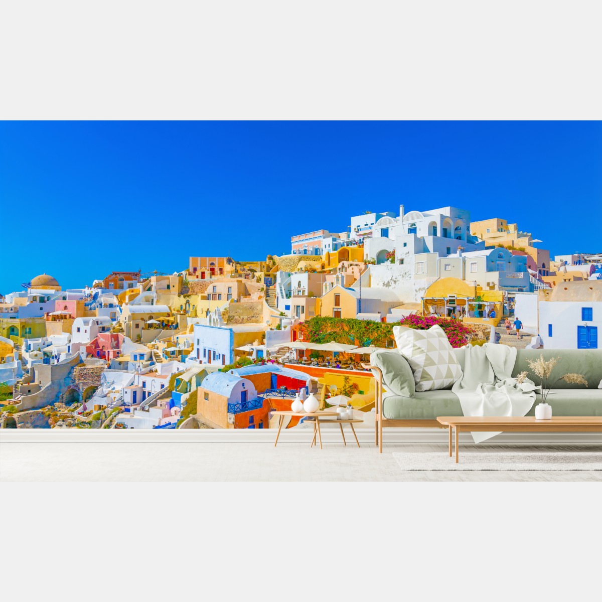 Fototapete sonniges Dorf Oia, Santorini – Wallnifity®