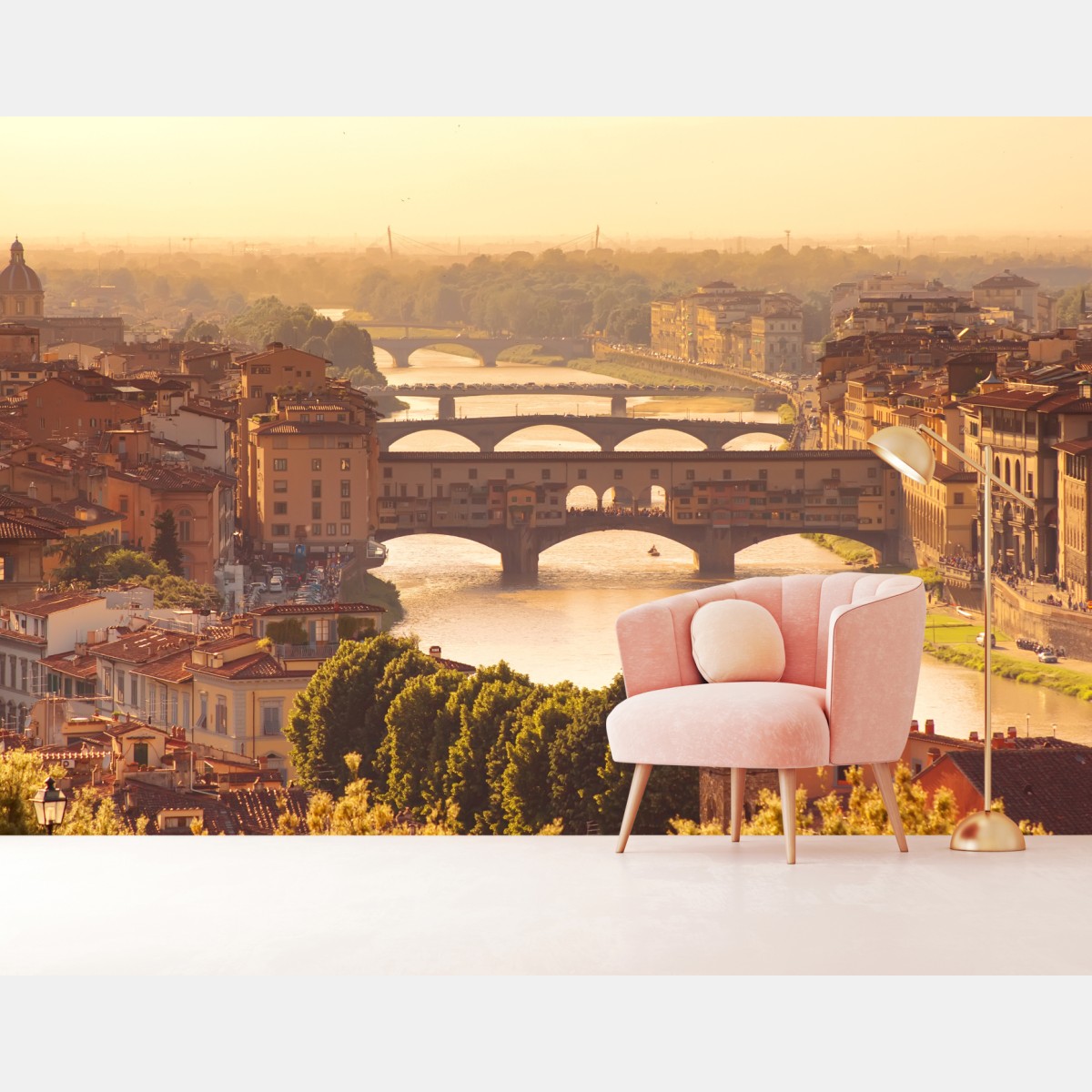 Fototapete goldener sonnenuntergang über Ponte Vecchio, Florenz – Wallnifity®
