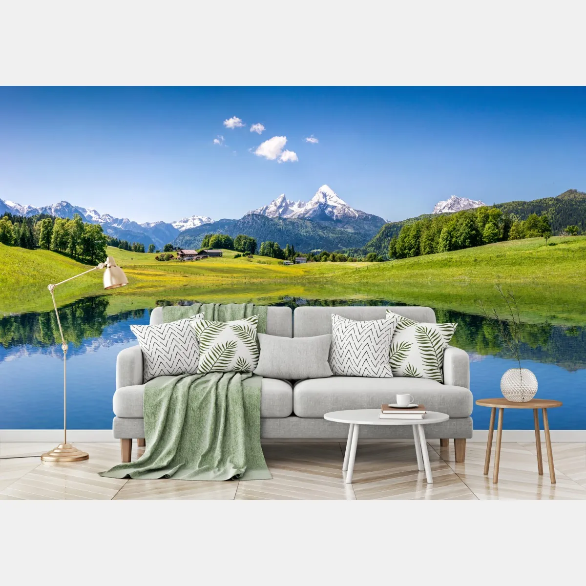 Fototapete alpenpanorama mit spiegelung im see – Wallnifity®