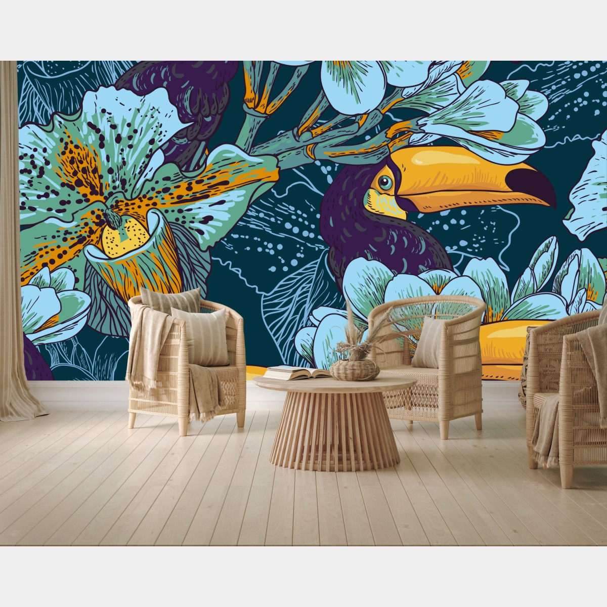 Fototapete tropisches tukan-blumenmuster – Wallnifity®