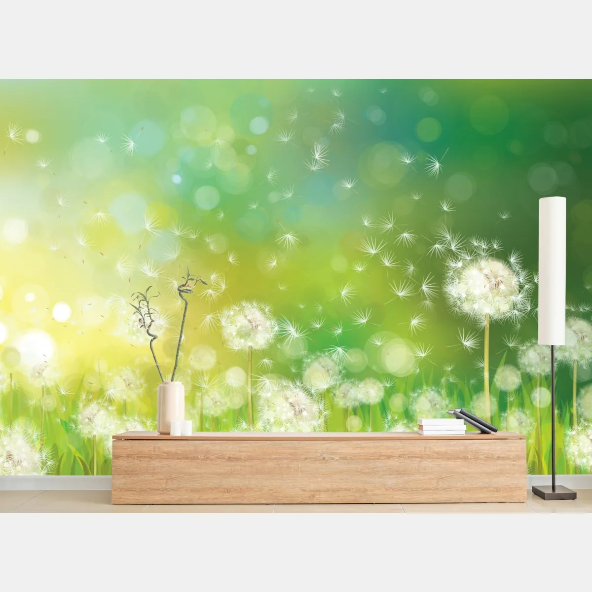 Fototapete frühlingswiese mit löwenzahn – Wallnifity®