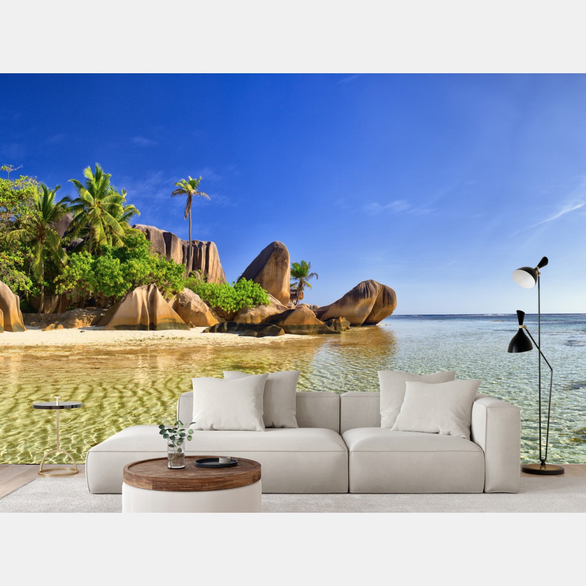 Fototapete tropischer strand mit granitfelsen und klarem wasser – Wallnifity®