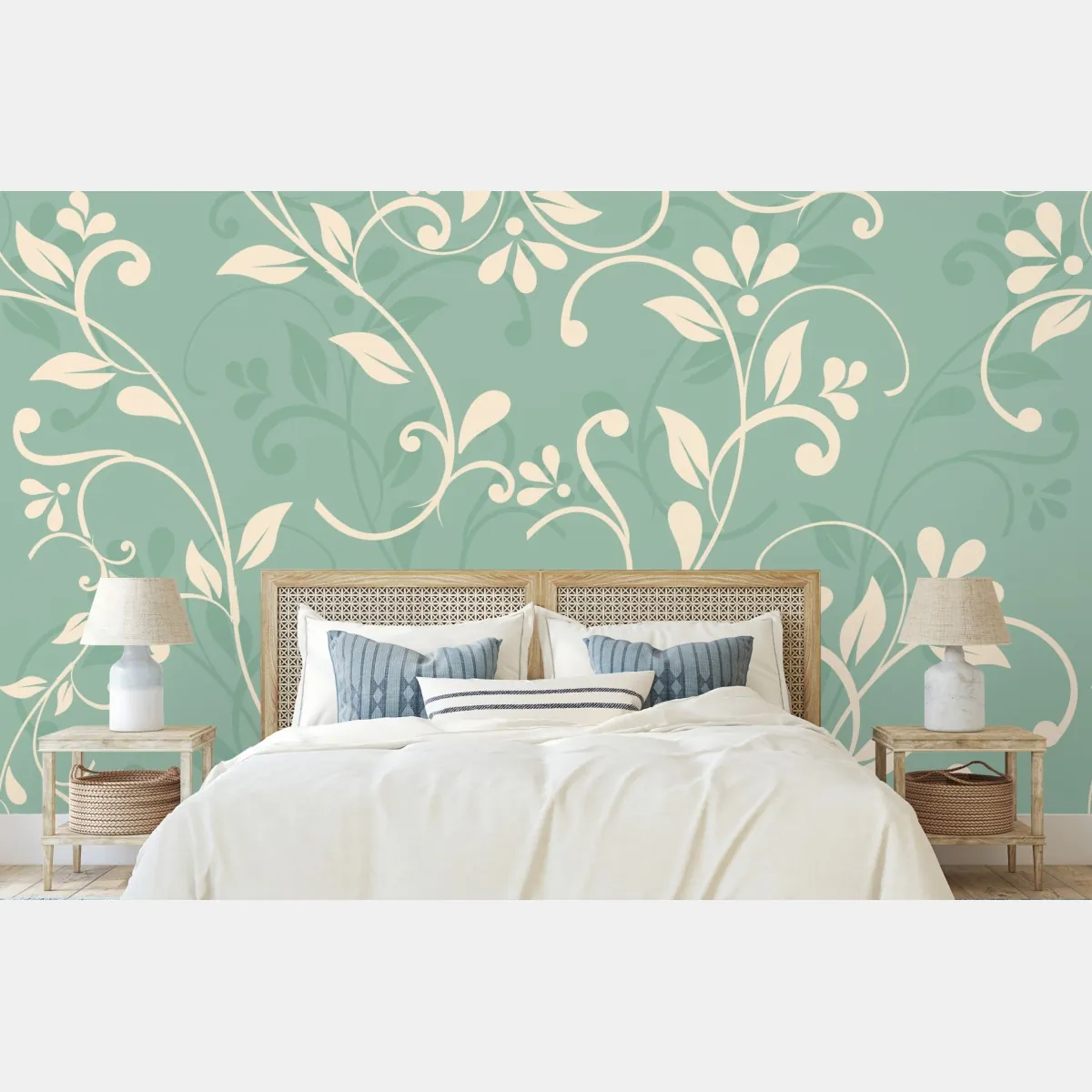 Fototapete minzfarbiges blumenmuster im vintage-stil – Wallnifity®
