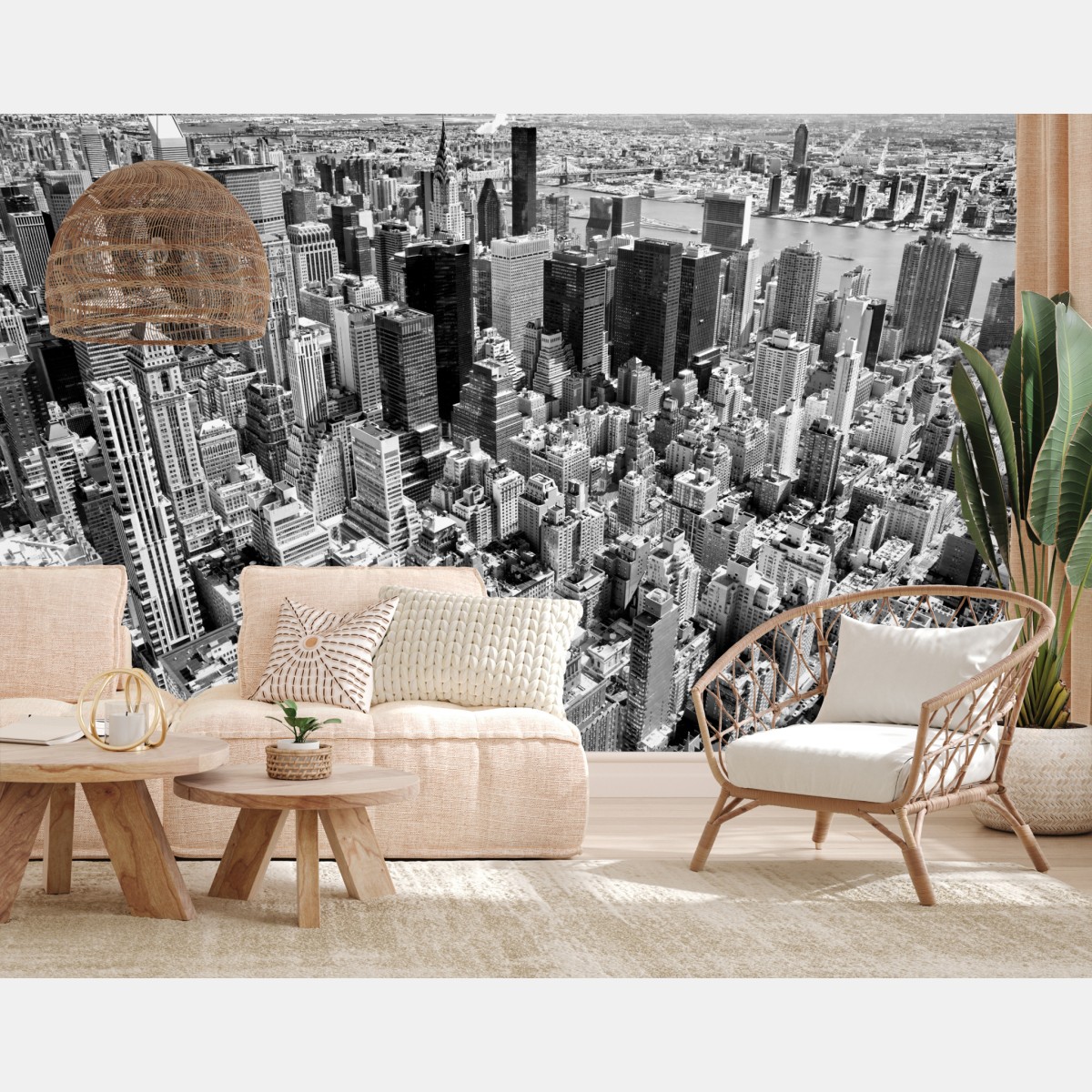 Fototapete luftaufnahme der skyline von Manhattan in schwarzweiß – Wallnifity®