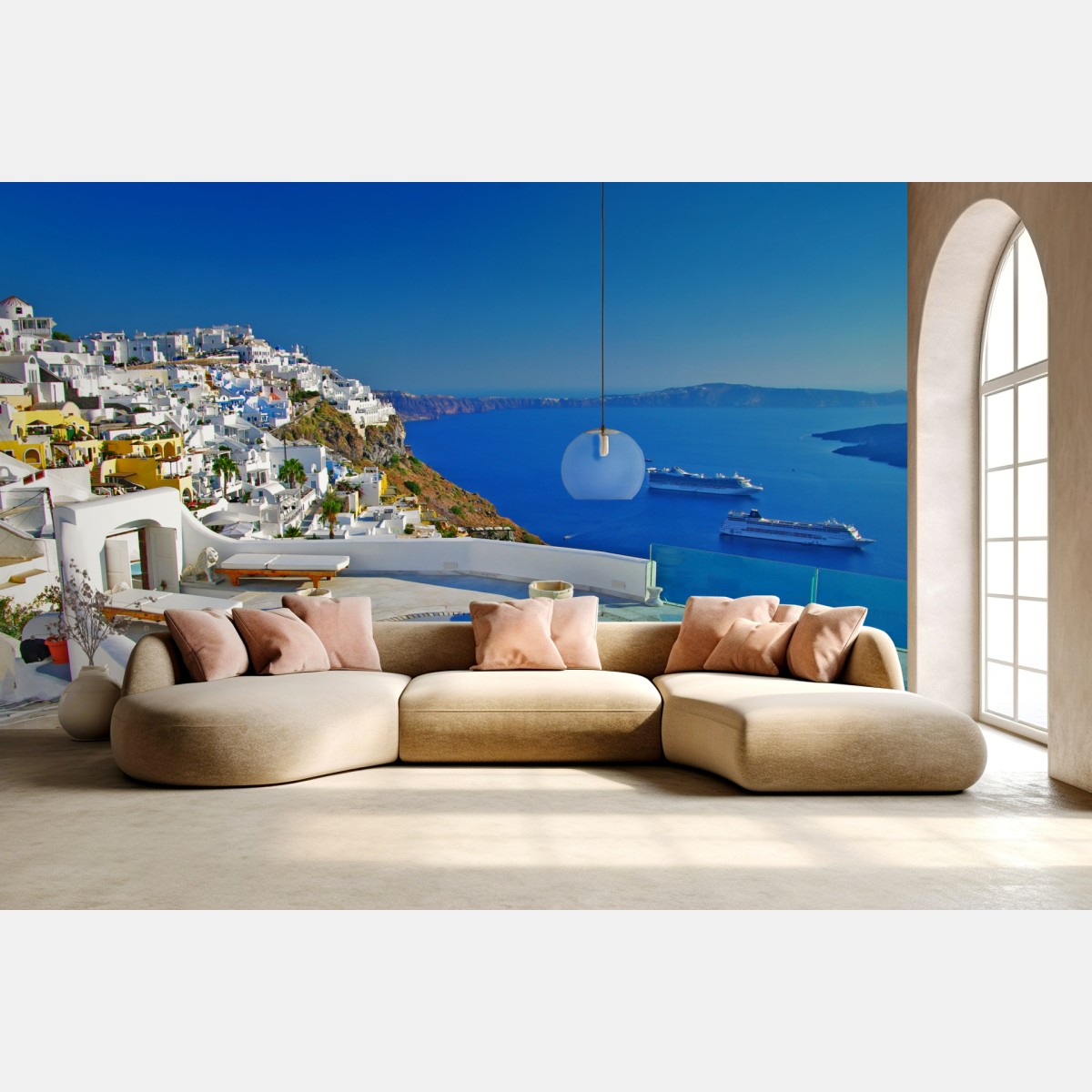 Fototapete Santorini meerblick mit pool – Wallnifity®
