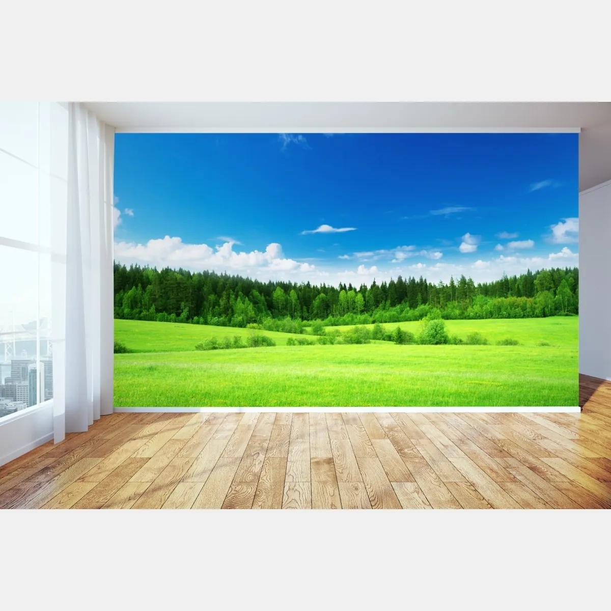 Fototapete frühlingswiese unter blauem himmel – Wallnifity®