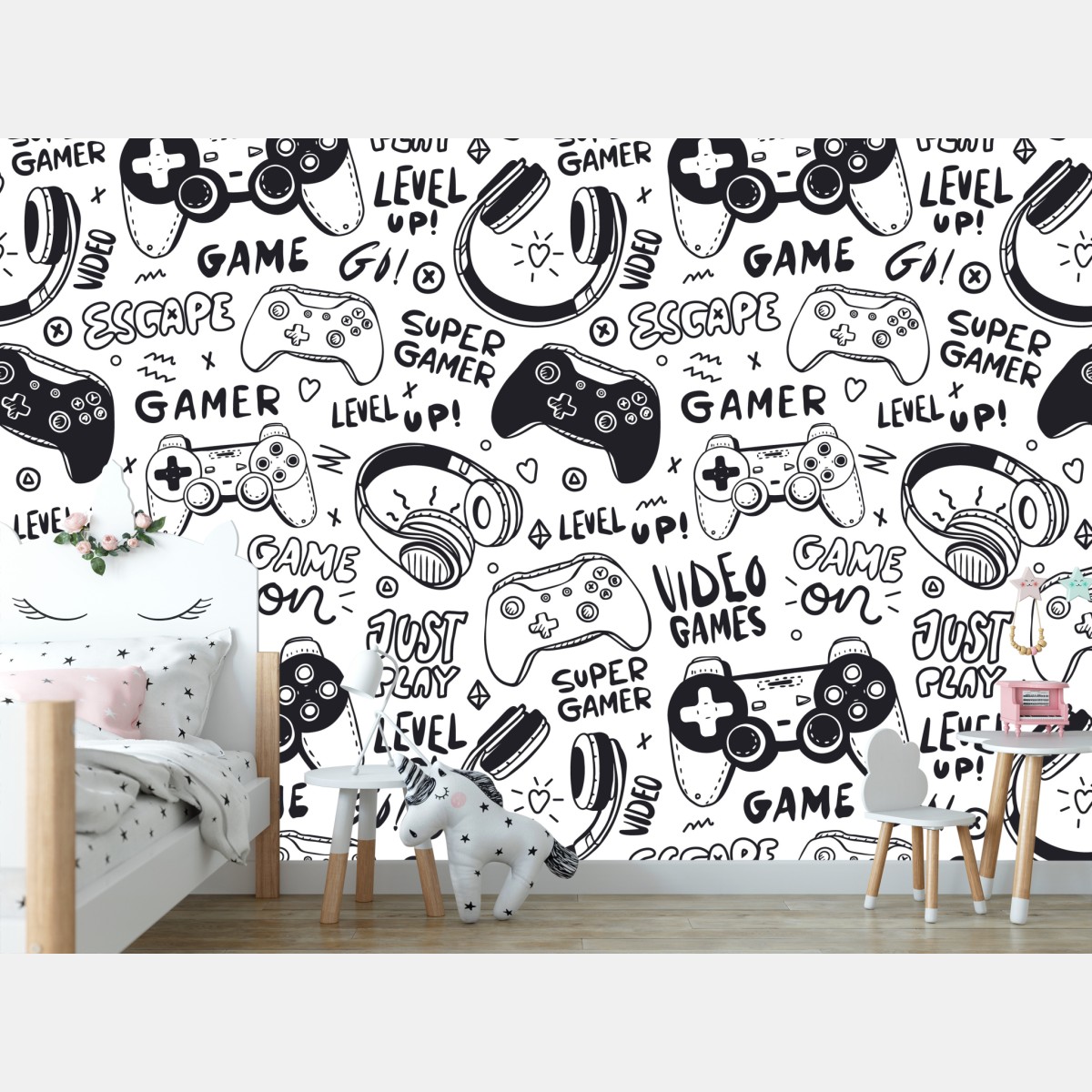 Fototapete doodle-muster mit videospiel-controllern – Wallnifity®