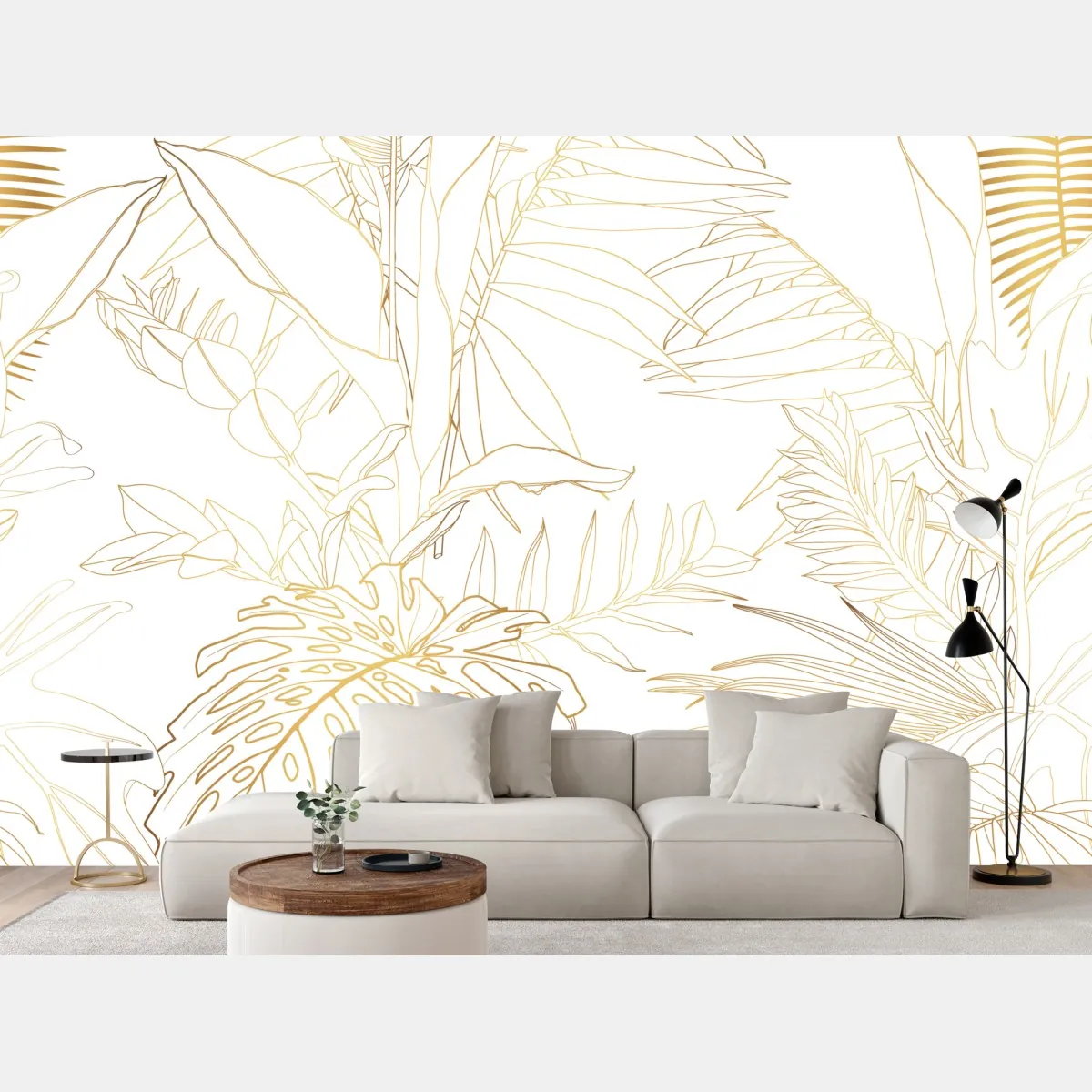 Fototapete goldene tropische blätter line art – Wallnifity®