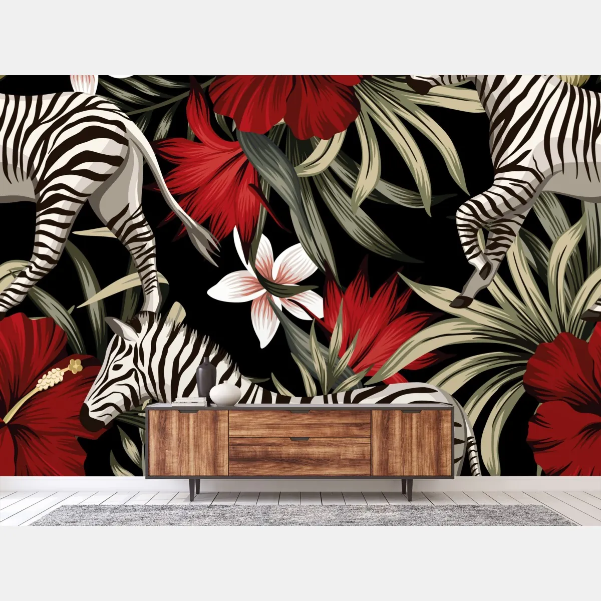 Fototapete tropisches zebra-blumenmuster – Wallnifity®