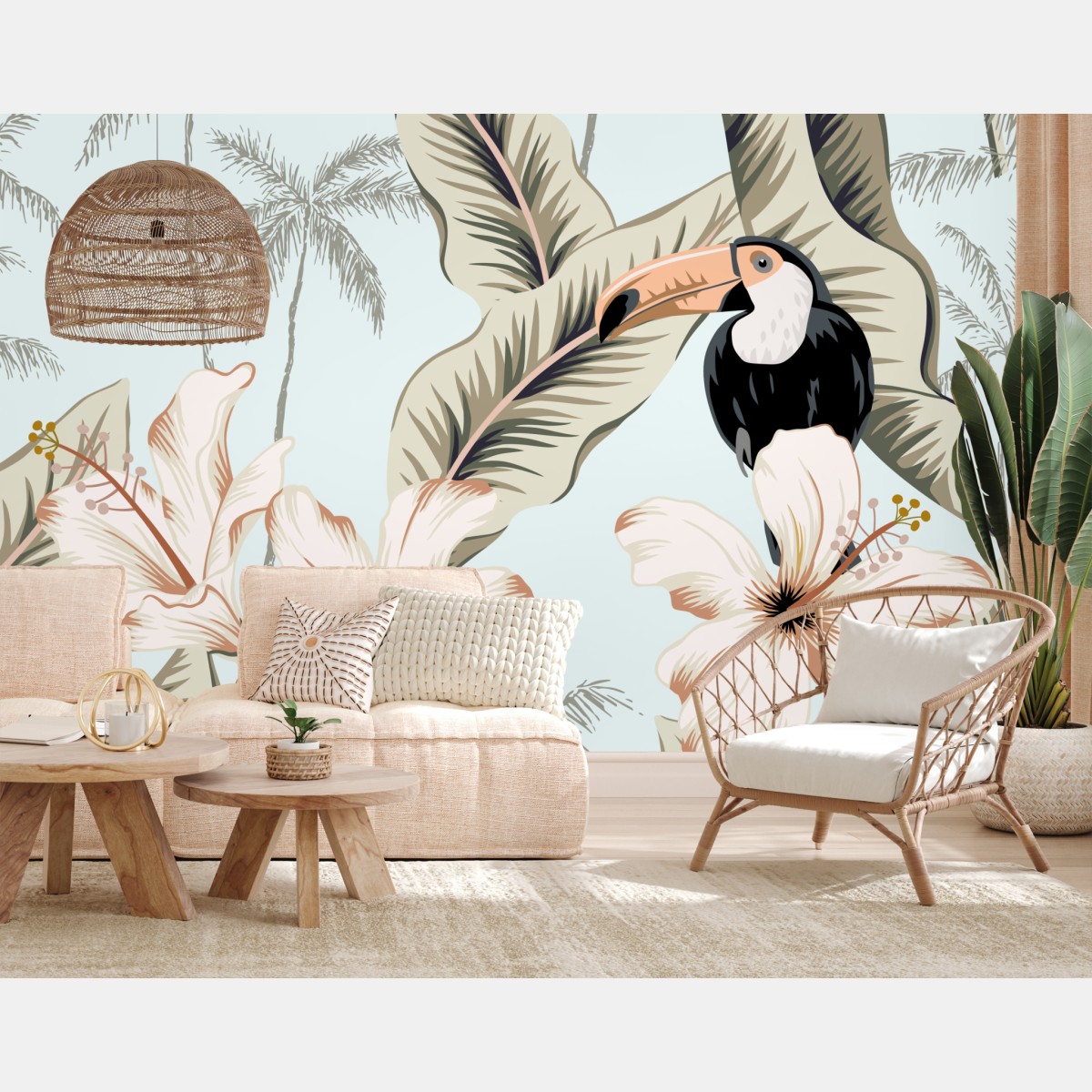 Fototapete tropisches tukan- und hibiskusmotiv – Wallnifity®