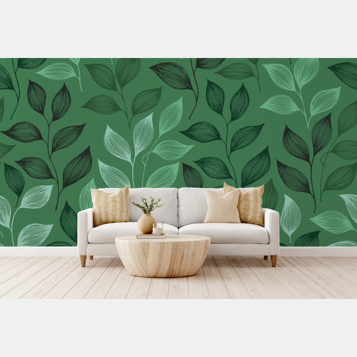 Fototapete grünes botanisches blättermuster – Wallnifity®