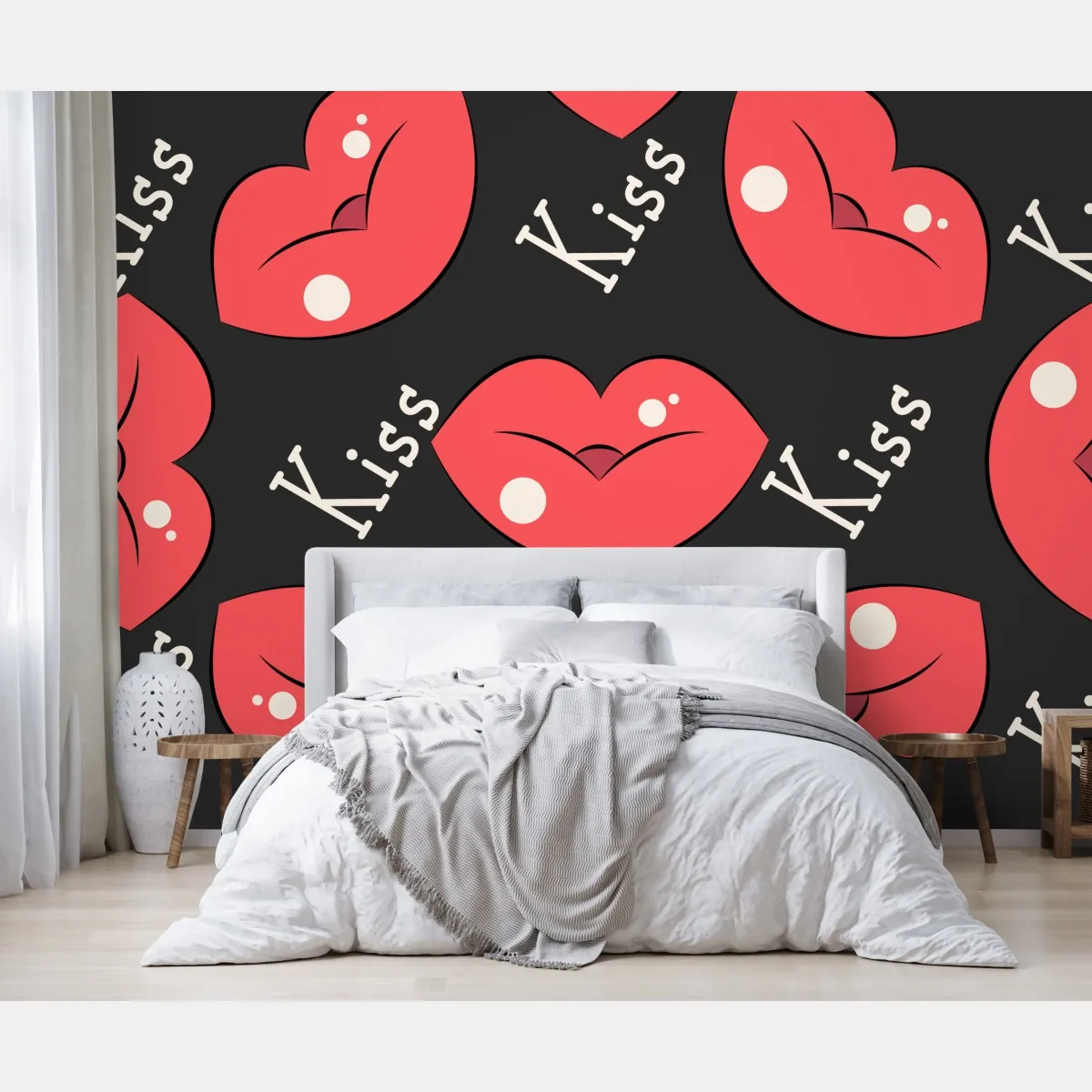 Fototapete verspieltes muster mit rosa lippen – Wallnifity®