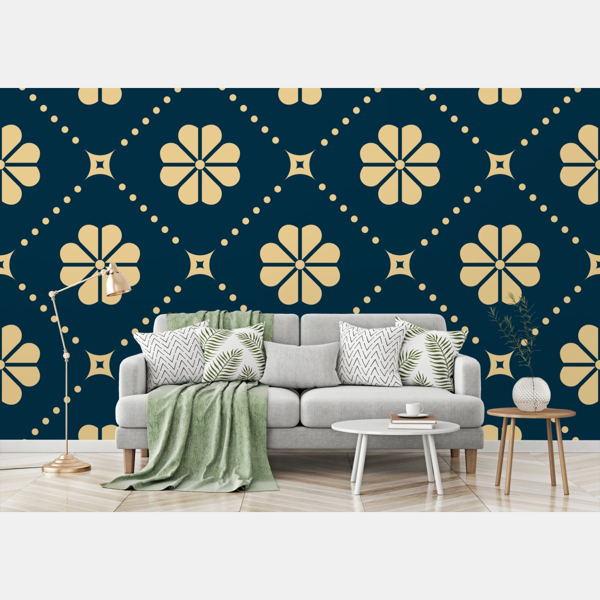 Fototapete türkis beiges blumen geometrisches muster – Wallnifity®