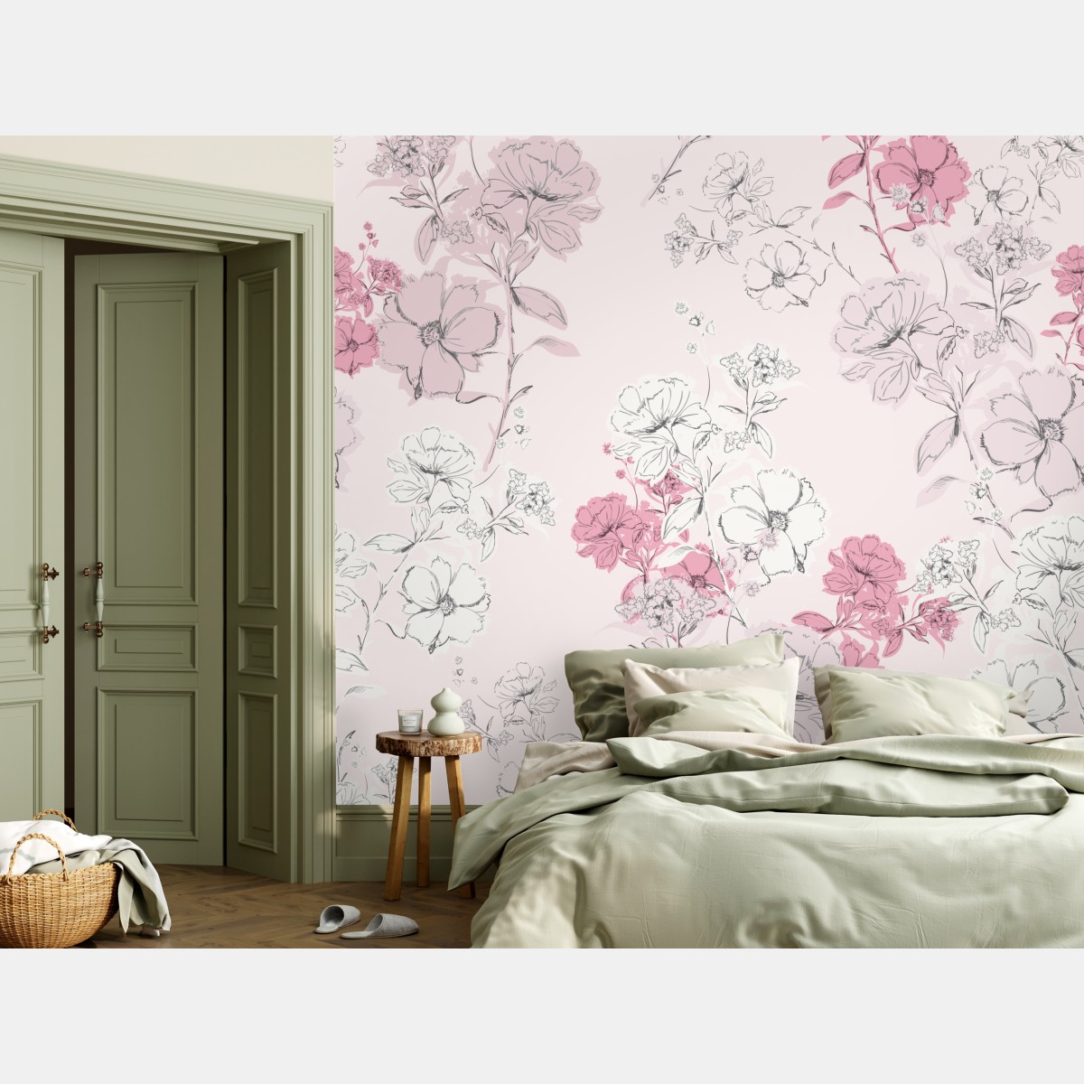 Fototapete zartes rosa blumenmuster – Wallnifity®