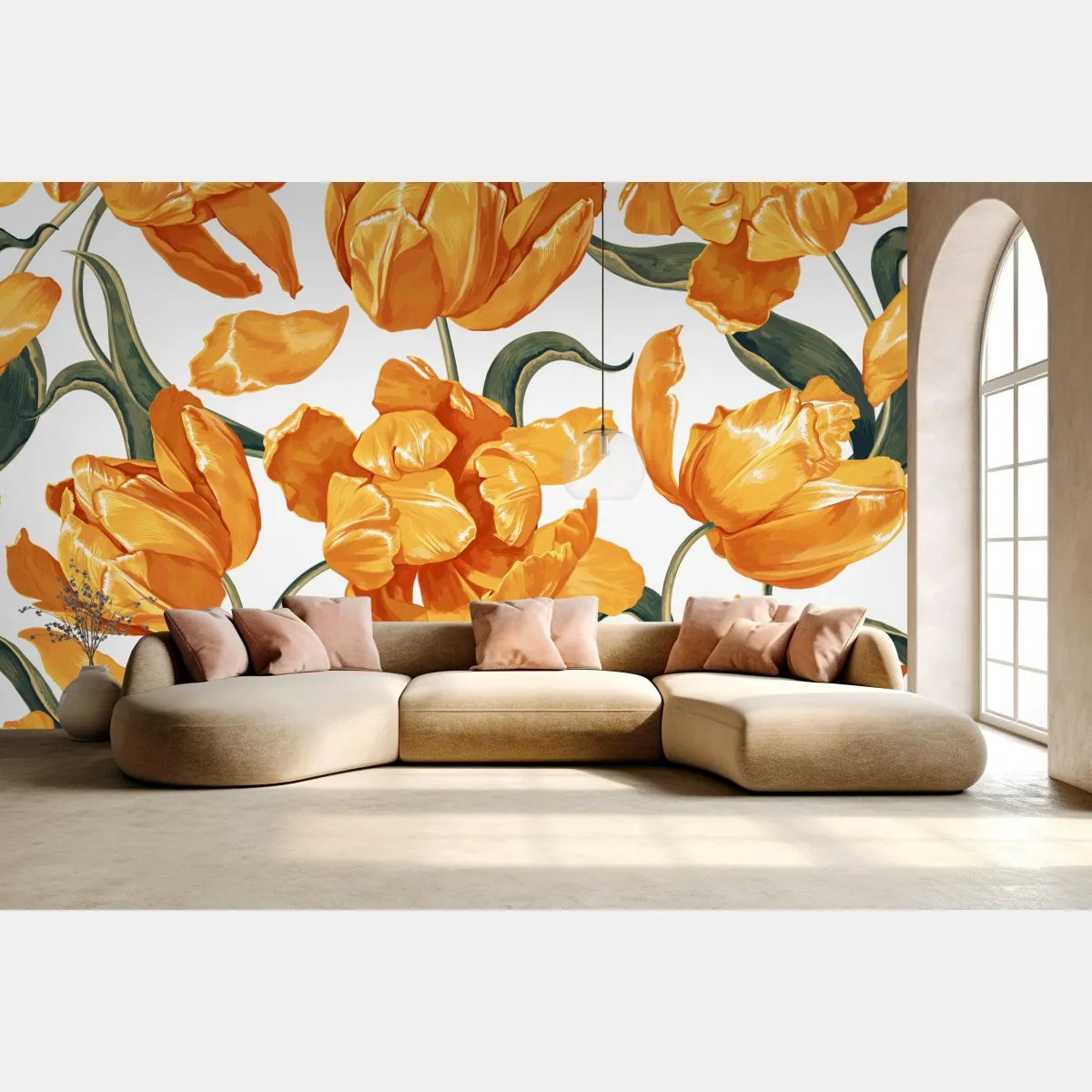 Fototapete muster mit lebhaften orangen tulpen – Wallnifity®