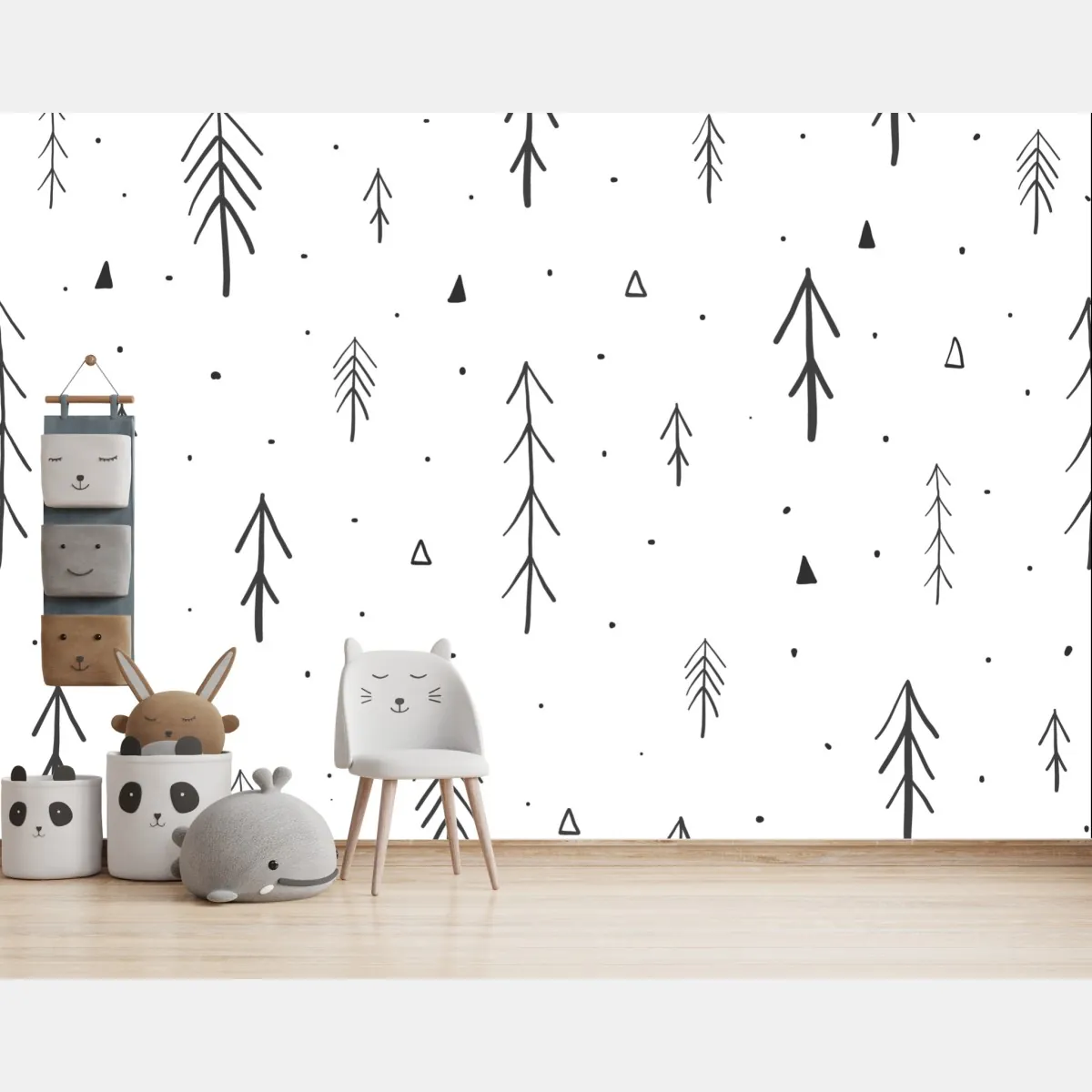 Fototapete minimalistisches muster mit handgezeichneten bäumen – Wallnifity®
