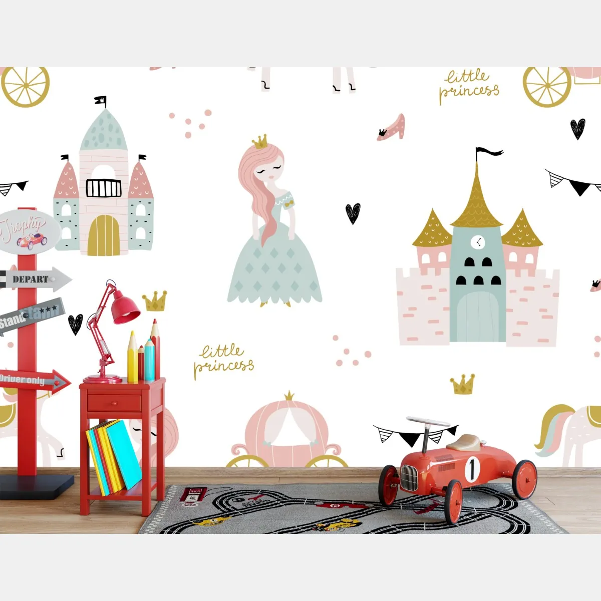 Fototapete pastell prinzessin muster für kinderzimmer – Wallnifity®