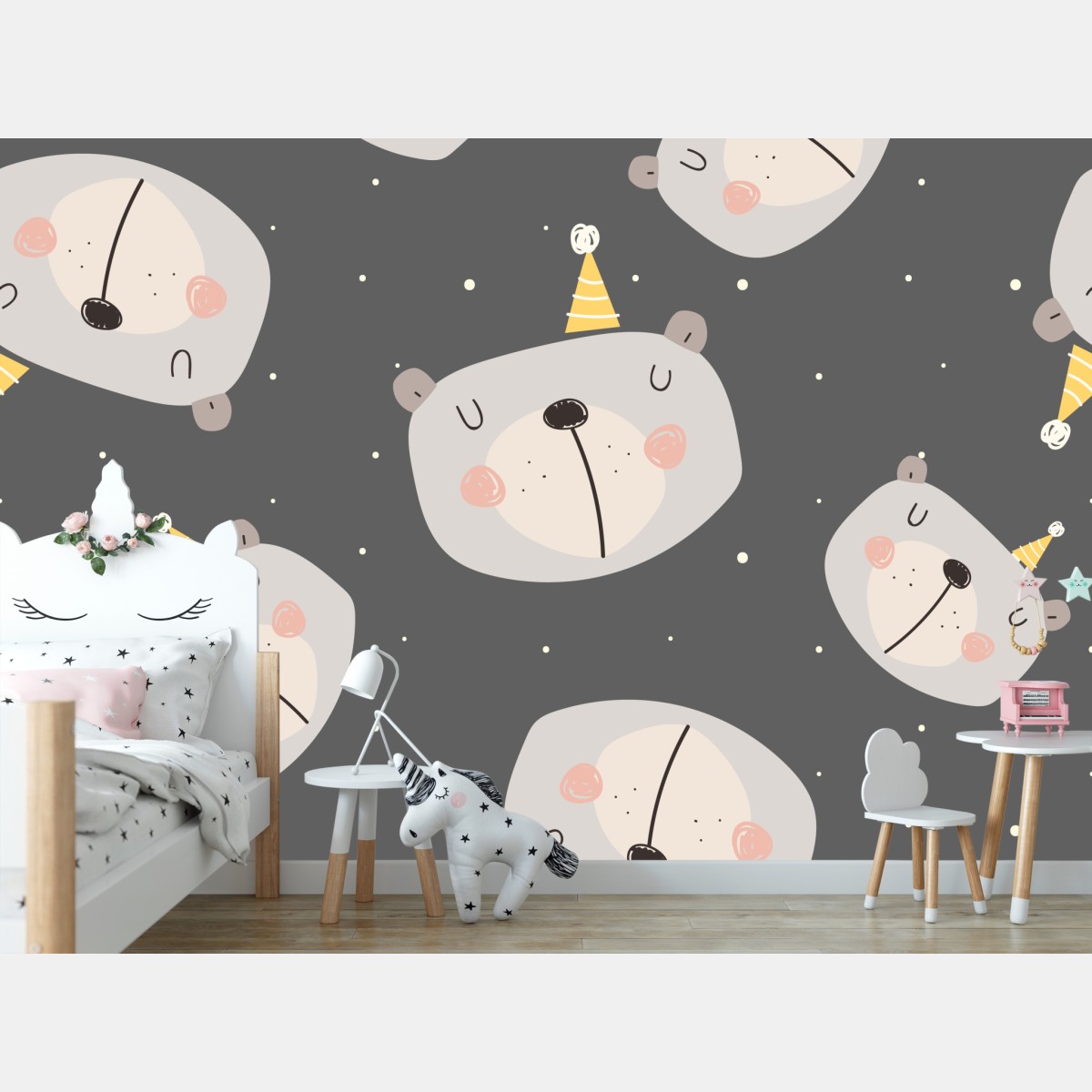 Fototapete pastell schlafende bären muster für kinderzimmer – Wallnifity®