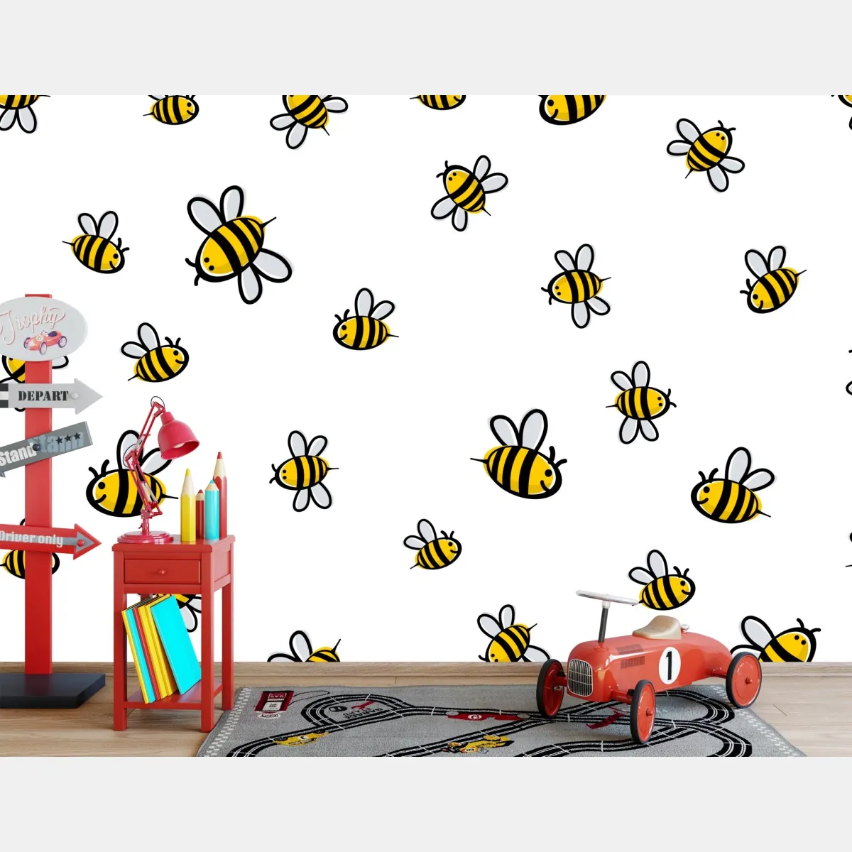 Fototapete verspieltes bienenmuster für kinderzimmer – Wallnifity®