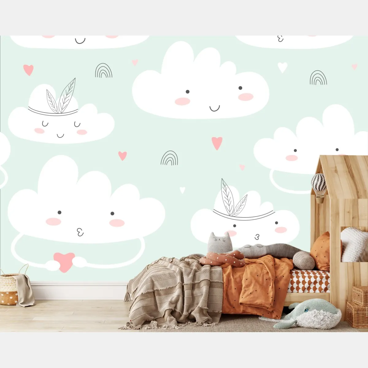 Fototapete lächelnde wolken pastellmuster fürs kinderzimmer – Wallnifity®