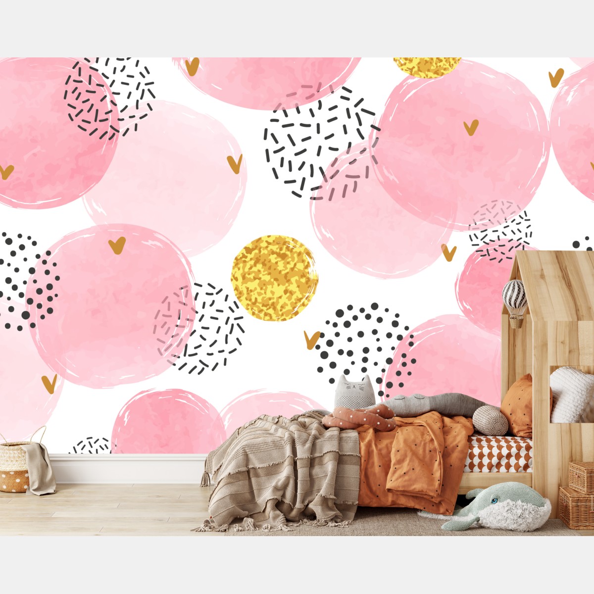 Fototapete rosa aquarellkreise mit goldenen akzenten – Wallnifity®