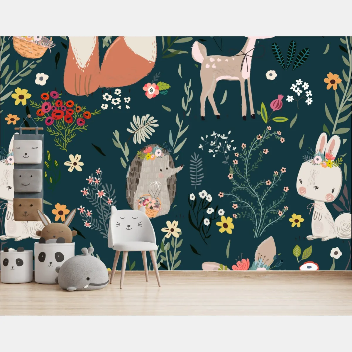 Fototapete waldfreunde blumenmuster fürs kinderzimmer – Wallnifity®