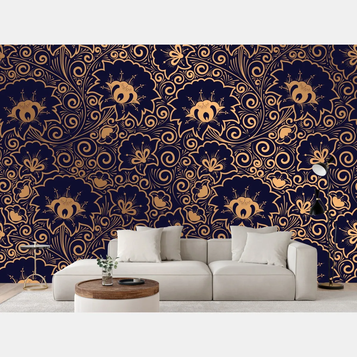 Fototapete luxuriöses goldenes blumenmuster auf dunklem hintergrund – Wallnifity®