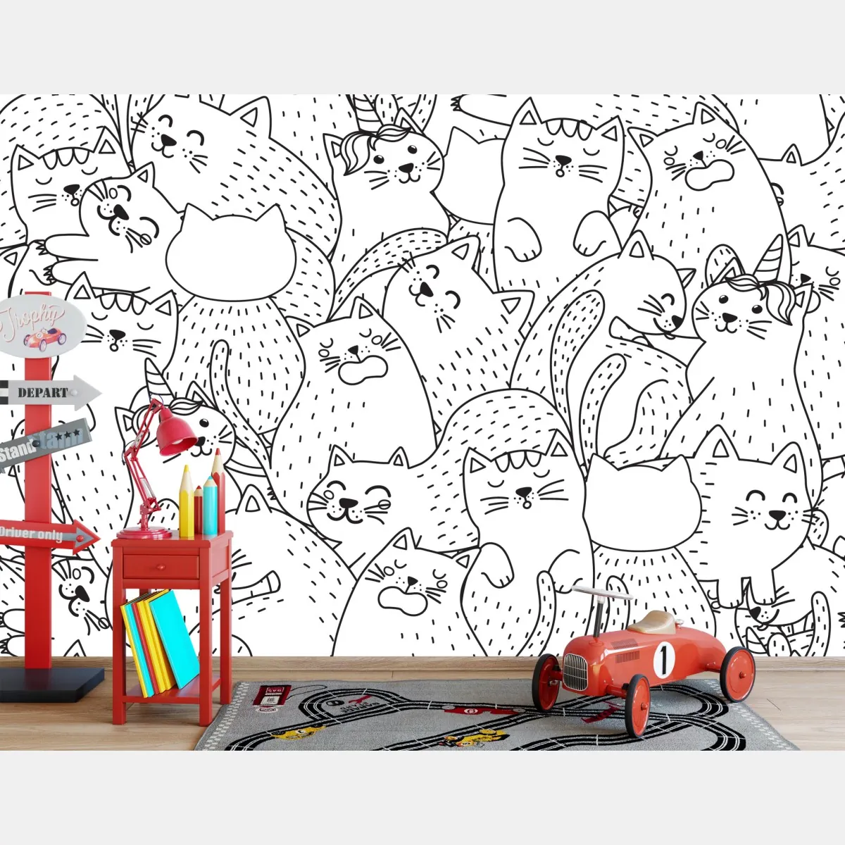 Fototapete verspieltes katzen-doodle muster – Wallnifity®