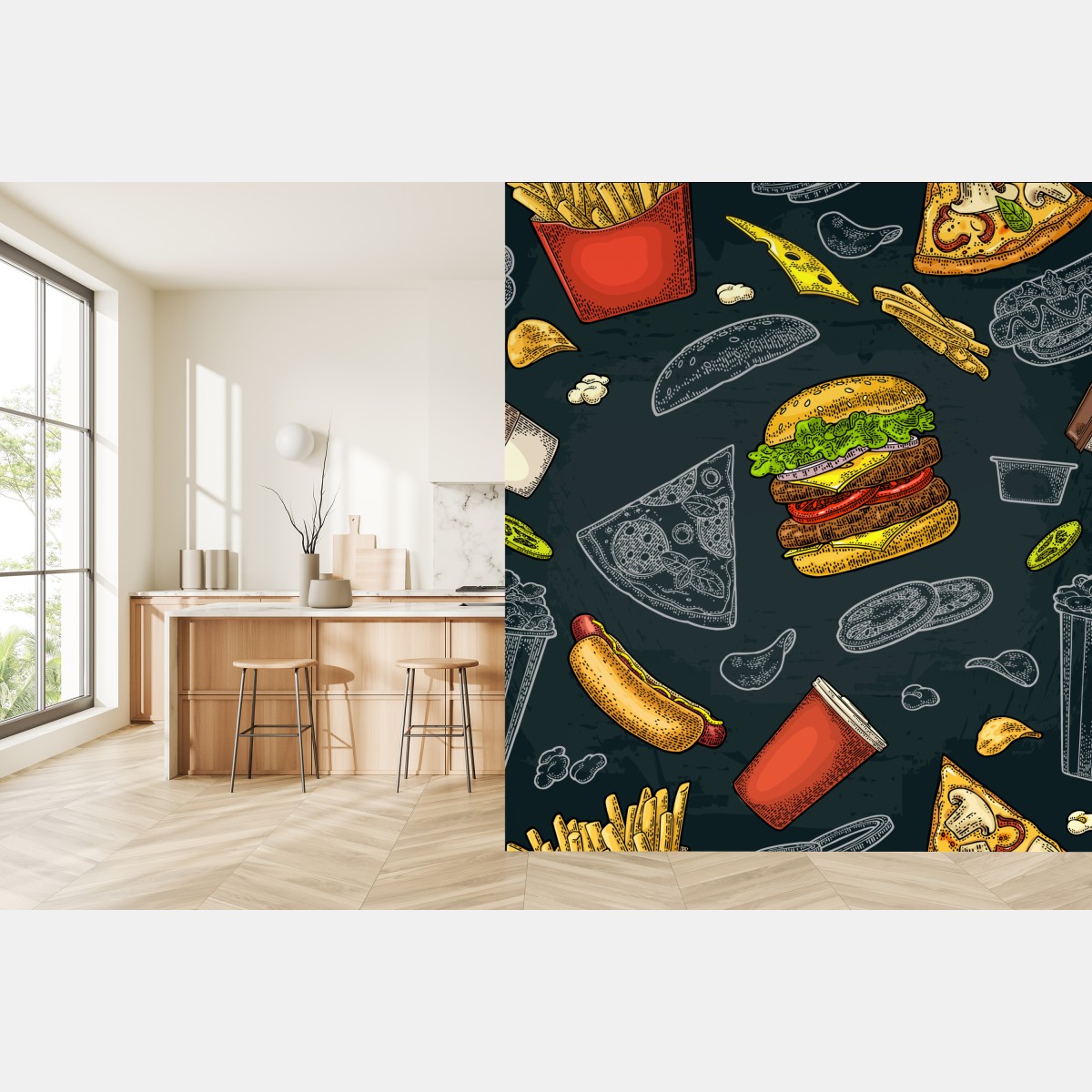 Fototapete vintage fast-food muster – Wallnifity®