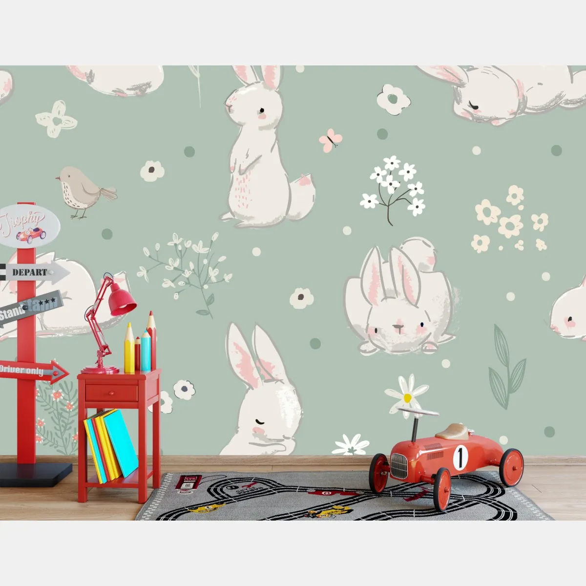 Fototapete pastell häschen muster fürs kinderzimmer – Wallnifity®