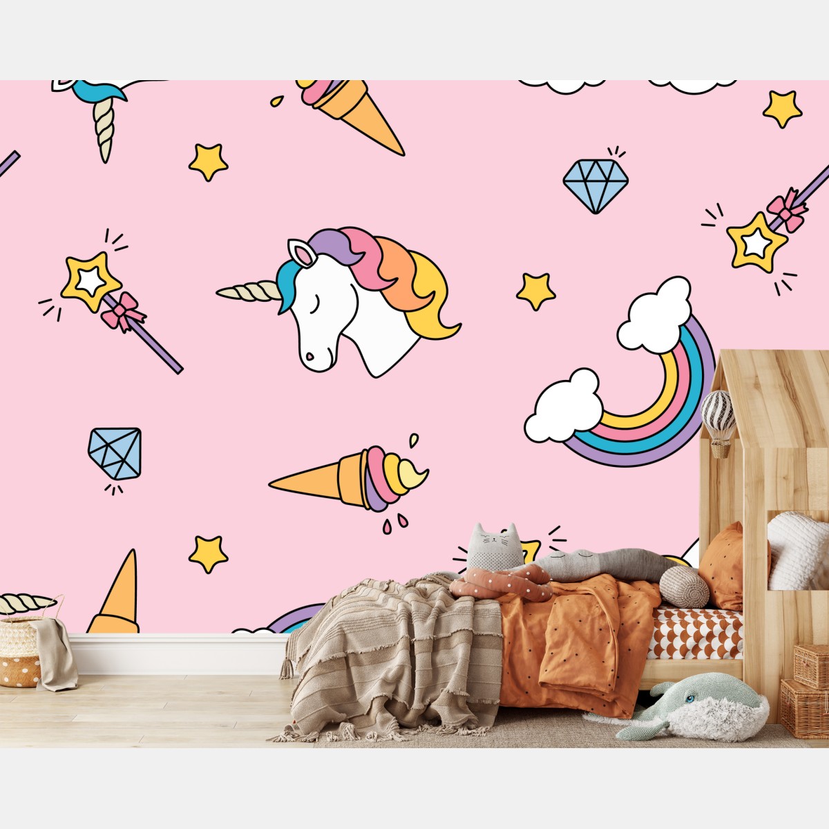Fototapete pastell einhörner und regenbogen muster – Wallnifity®