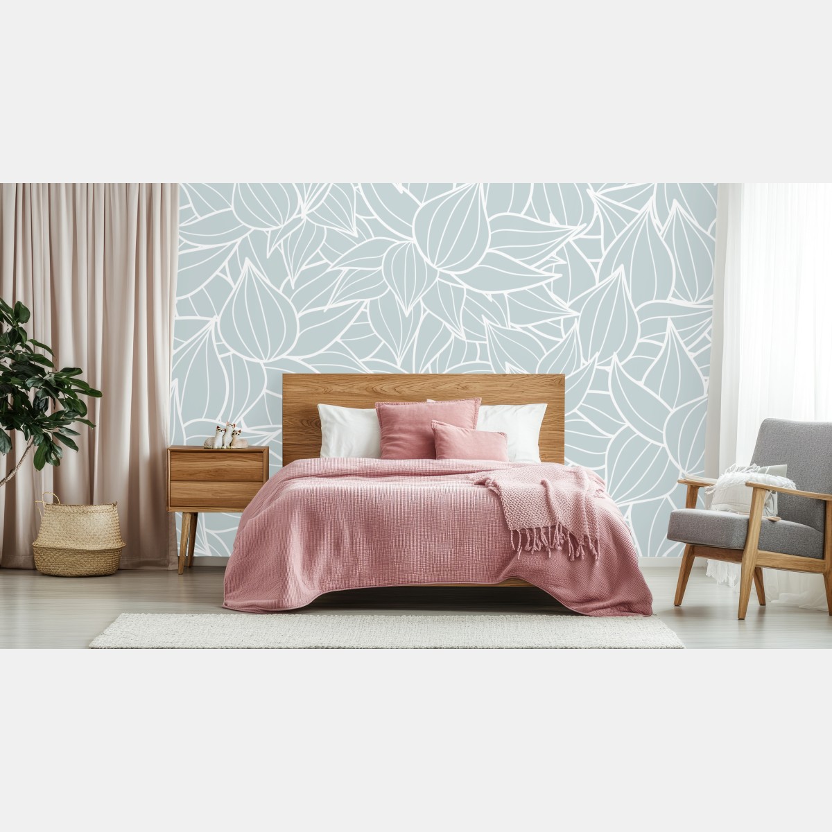 Fototapete zartes türkis blättermuster – Wallnifity®