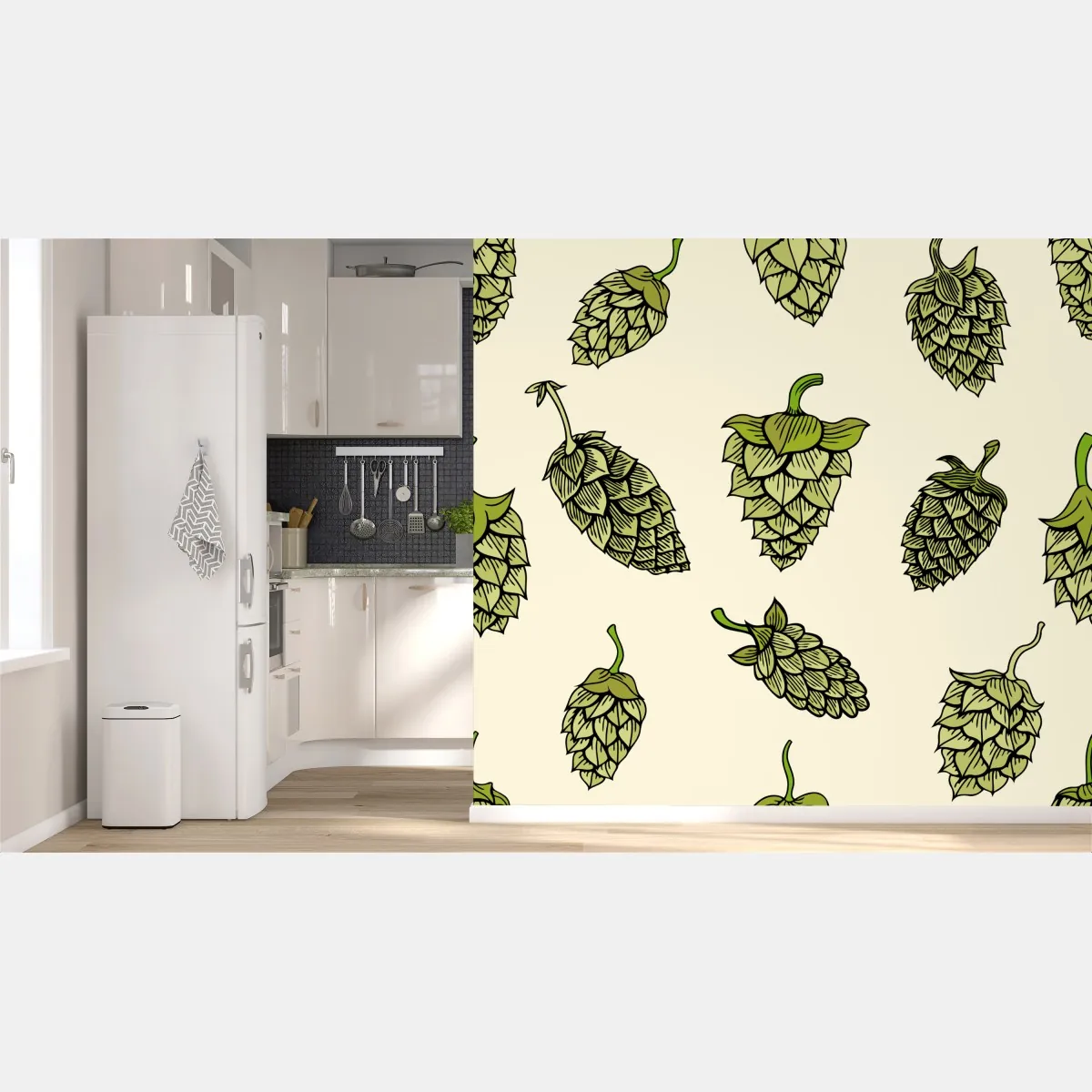 Fototapete handgezeichnetes hopfenmuster – Wallnifity®