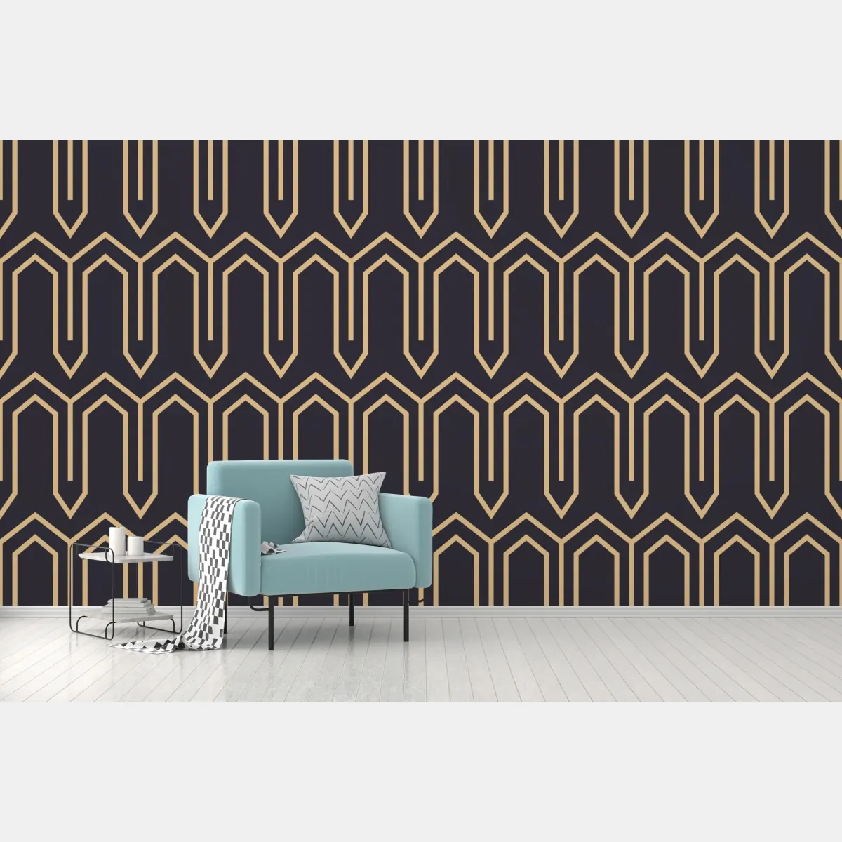 Fototapete art deco geometrisches muster in gold und schwarz – Wallnifity®