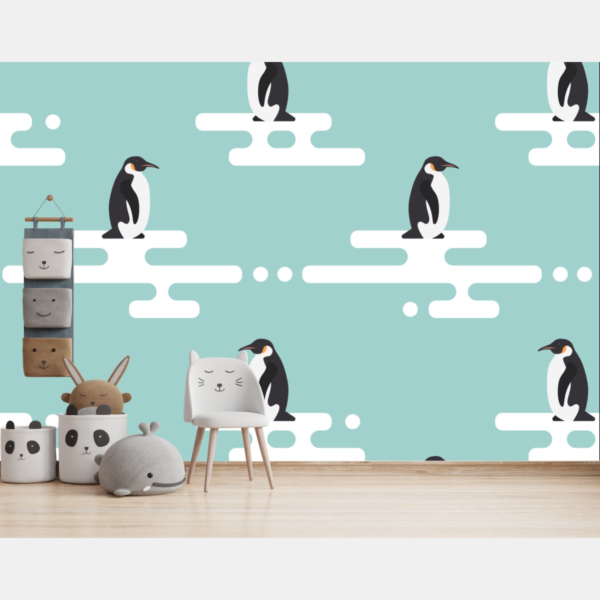 Fototapete süßes pinguinmuster in pastell-türkis – Wallnifity®