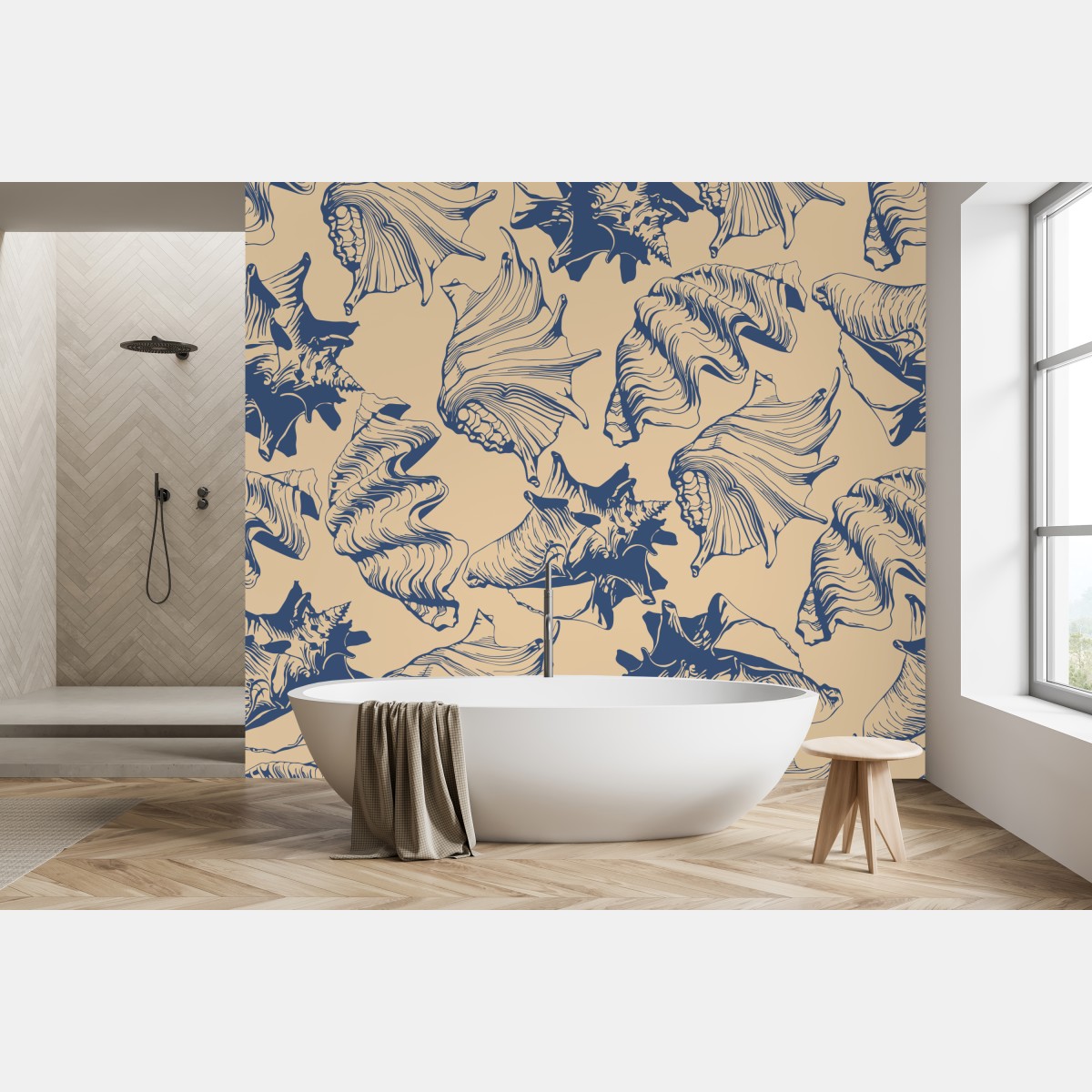 Fototapete muschelmuster in blau und beige – Wallnifity®