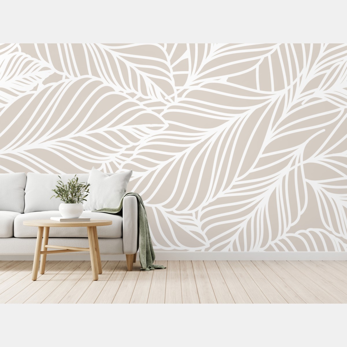 Fototapete beige botanisches blattmuster – Wallnifity®