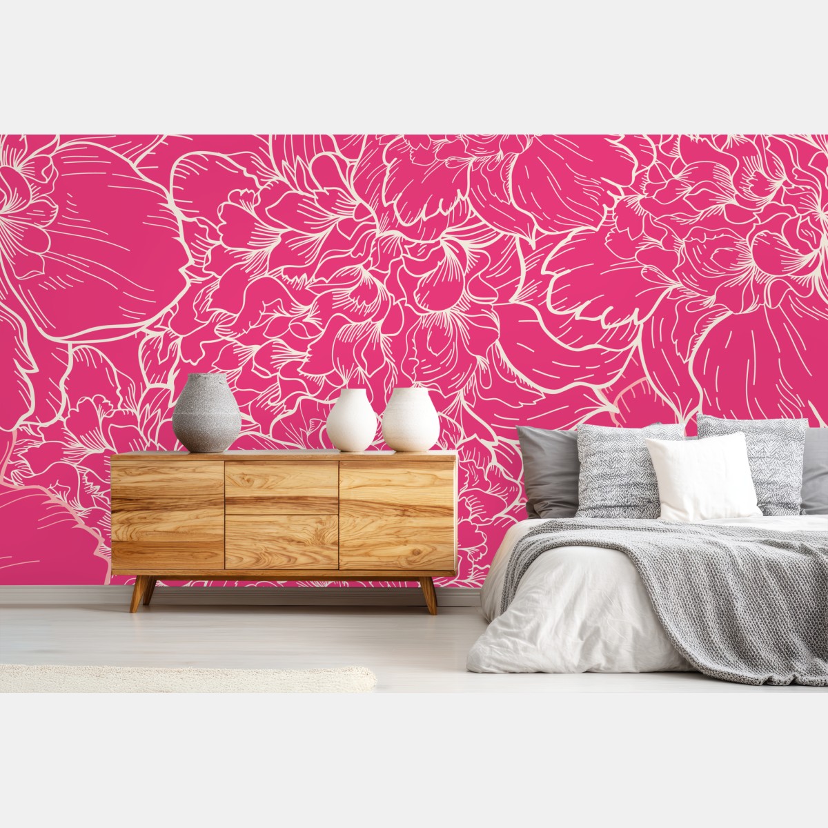 Fototapete leuchtendes rosa pfingstrosenmuster – Wallnifity®