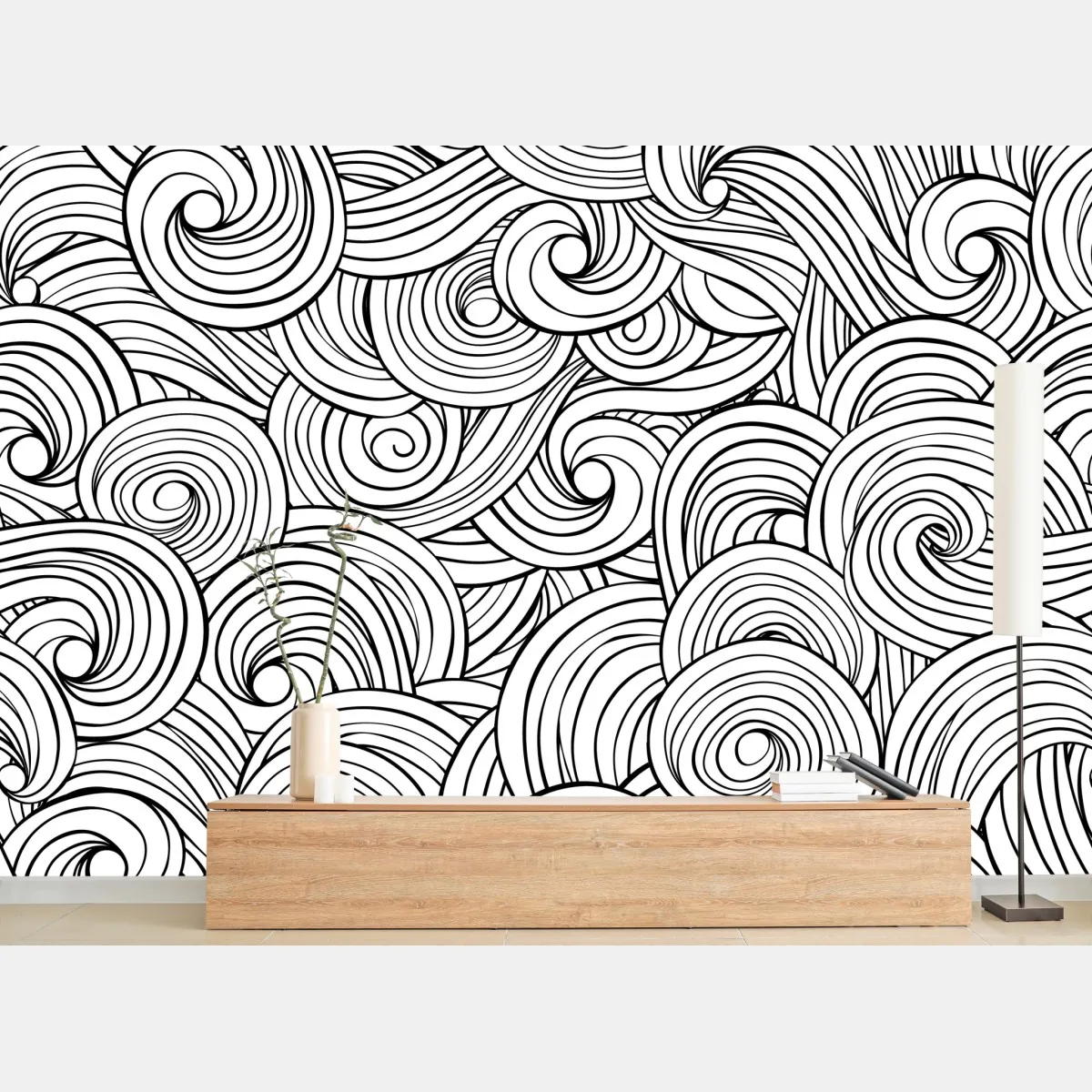 Fototapete schwarzweißes spiralmuster – Wallnifity®
