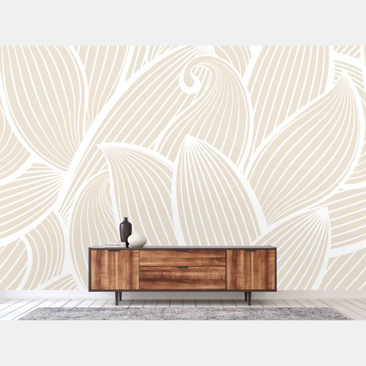 Fototapete zartes beige botanisches muster – Wallnifity®