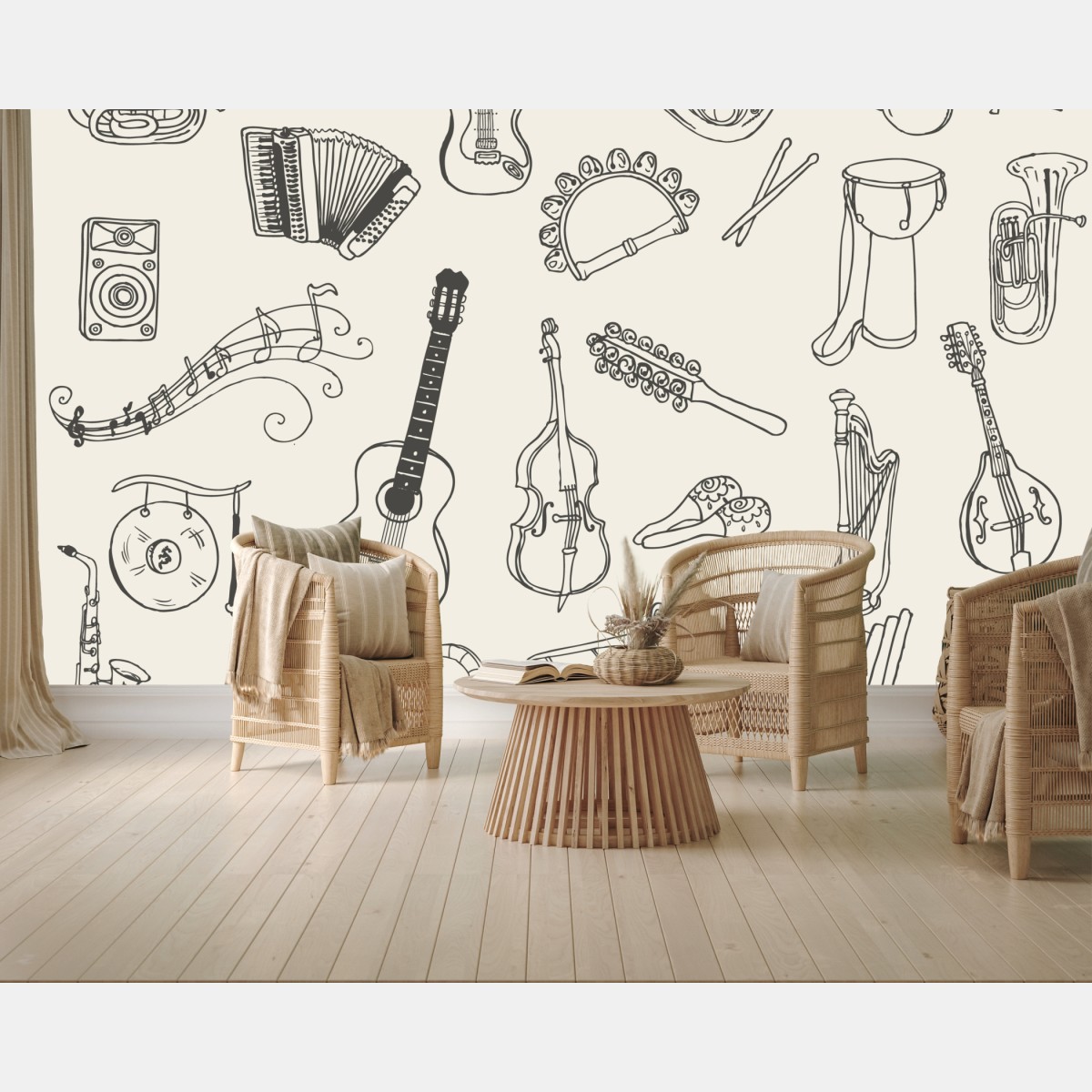 Fototapete handgezeichnete musikinstrumente collage – Wallnifity®