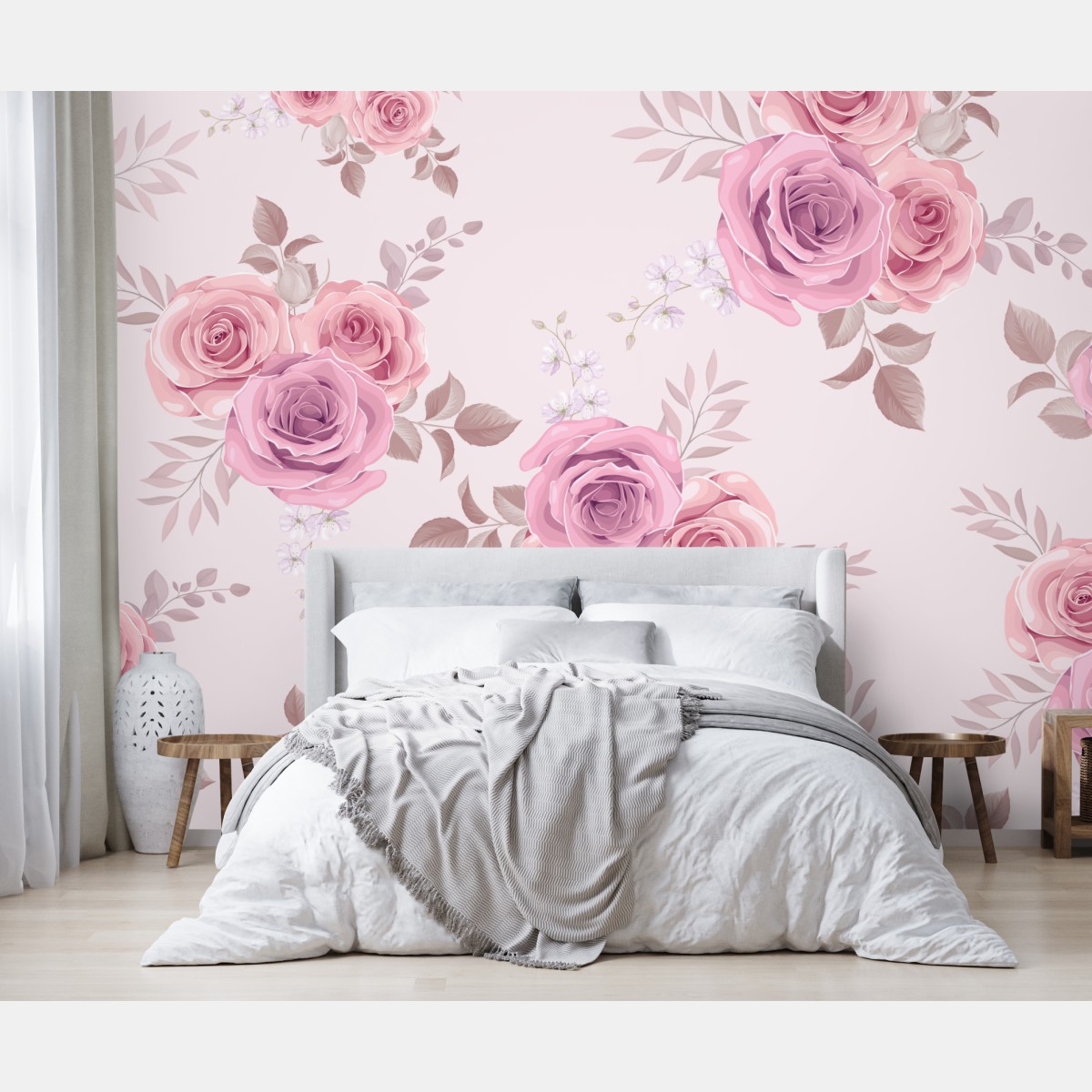 Fototapete zartes rosa rosenmuster – Wallnifity®