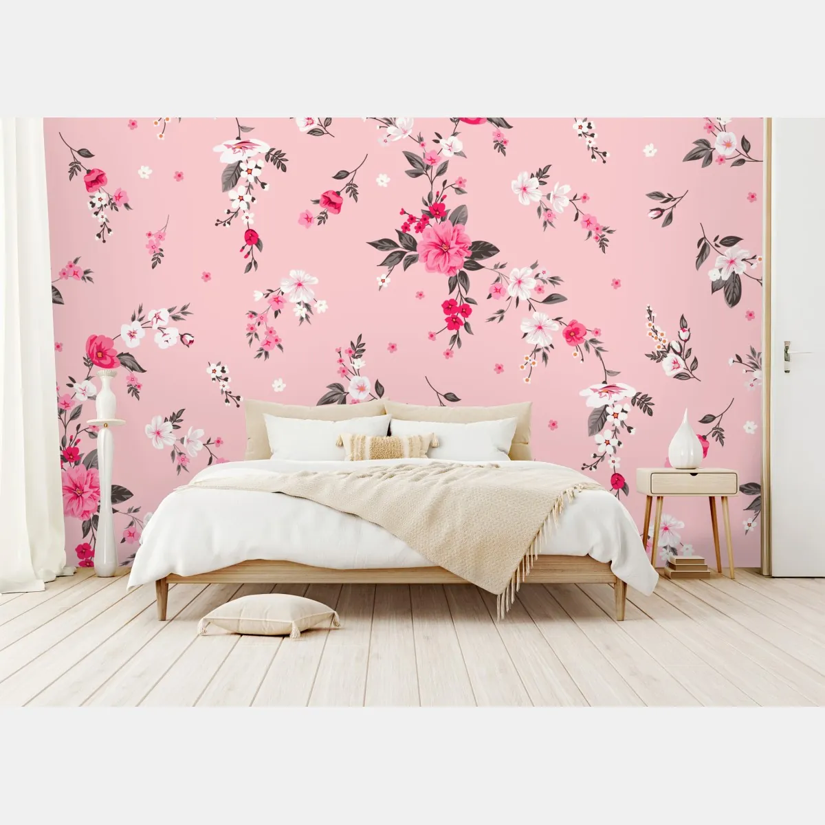 Fototapete zartes rosa blumenmuster – Wallnifity®