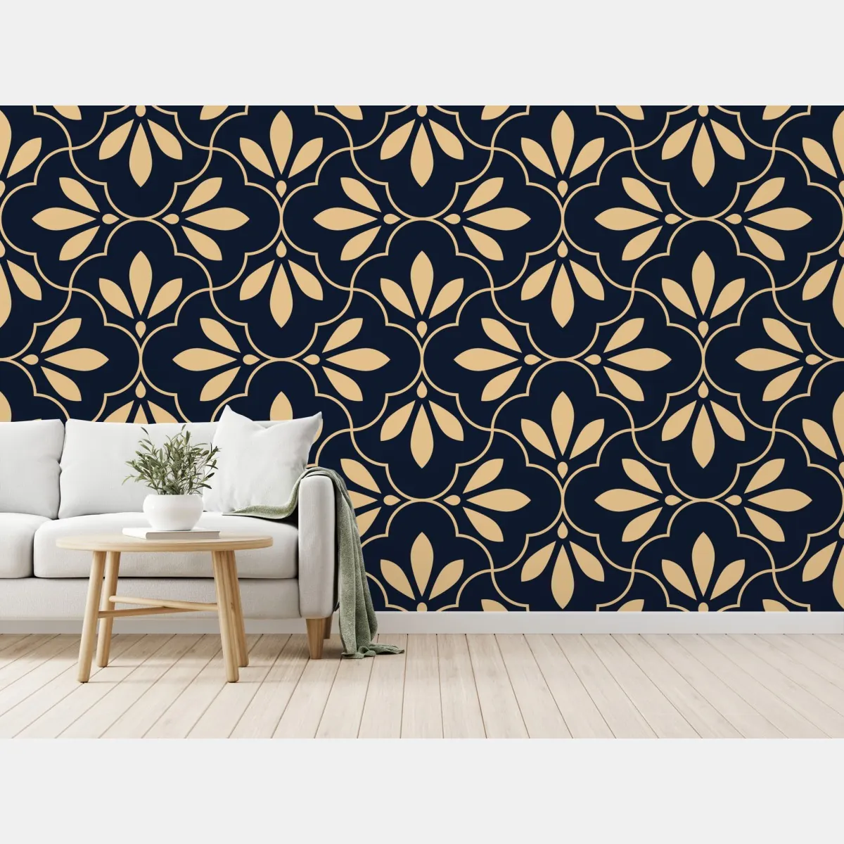 Fototapete marineblau-beige ornament – Wallnifity®