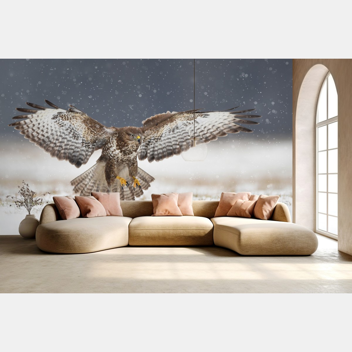 Fototapete mäusebussard landet im schnee – Wallnifity®